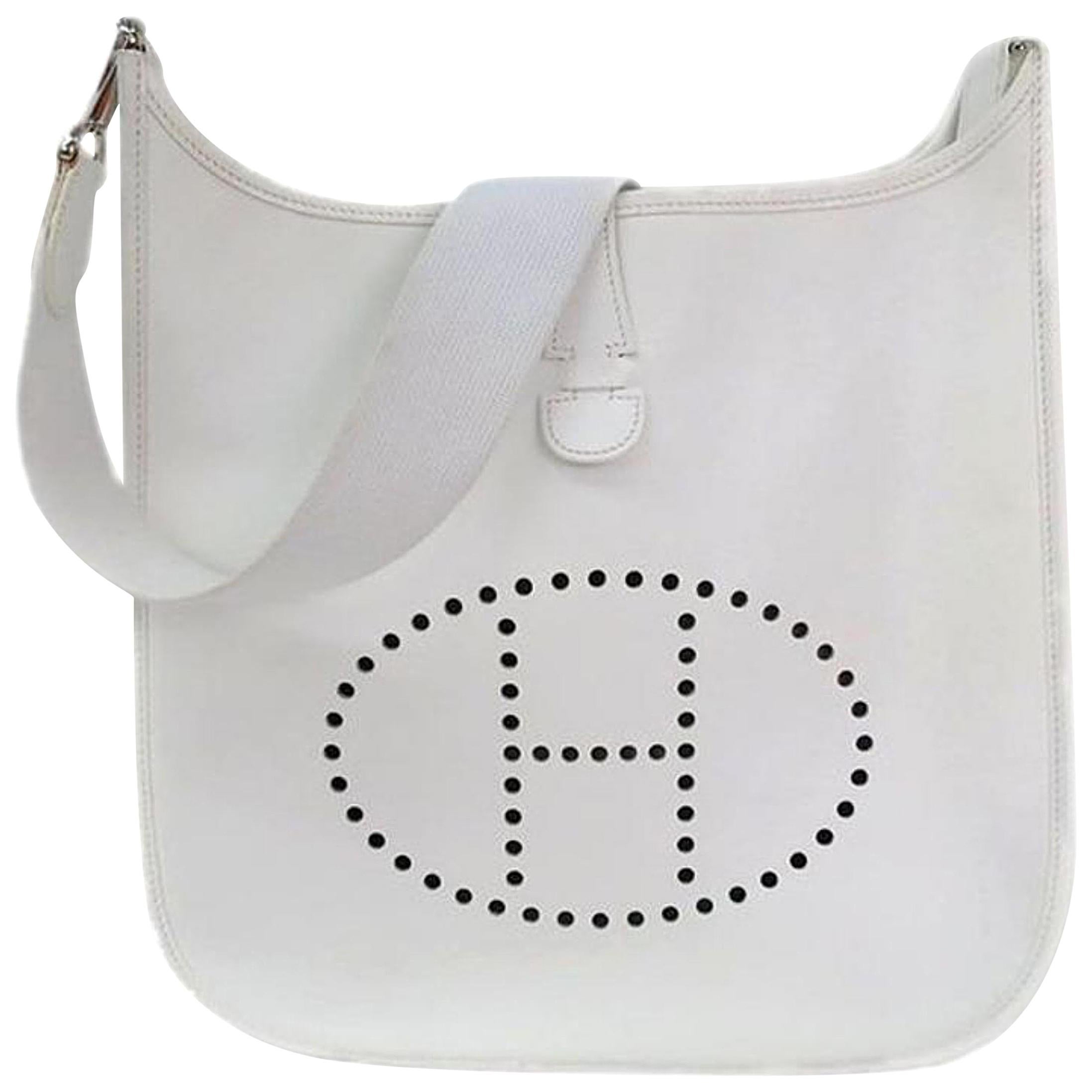 Hermès Evelyne Pm 230229 White Leather Messenger Bag For Sale