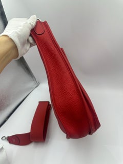 Hermes Evelyne PM 29 Red Clemence Leather Crossbody Shoulder Bag 2016