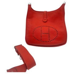Hermes Evelyne PM 29 Red Clemence Leather Crossbody Shoulder Bag 2016