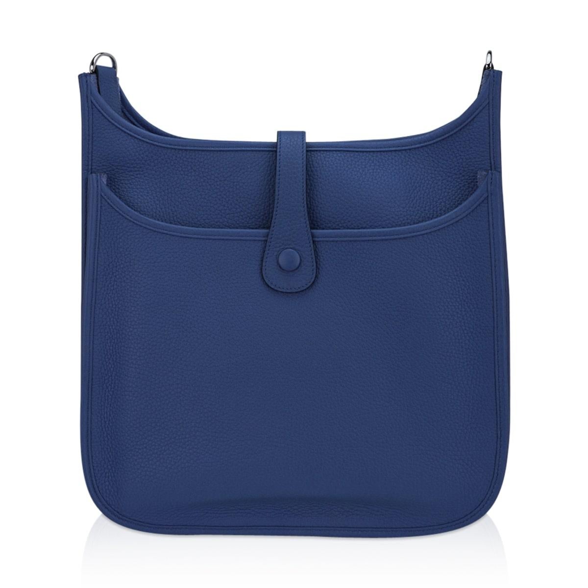 Hermes Evelyne GM Bag Bleu Agate Palladium Hardware Clemence Leather 1