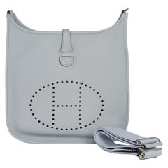 Hermes Evelyne PM Bag Blue Pale Palladium Hardware Clemence Leather New w/Box