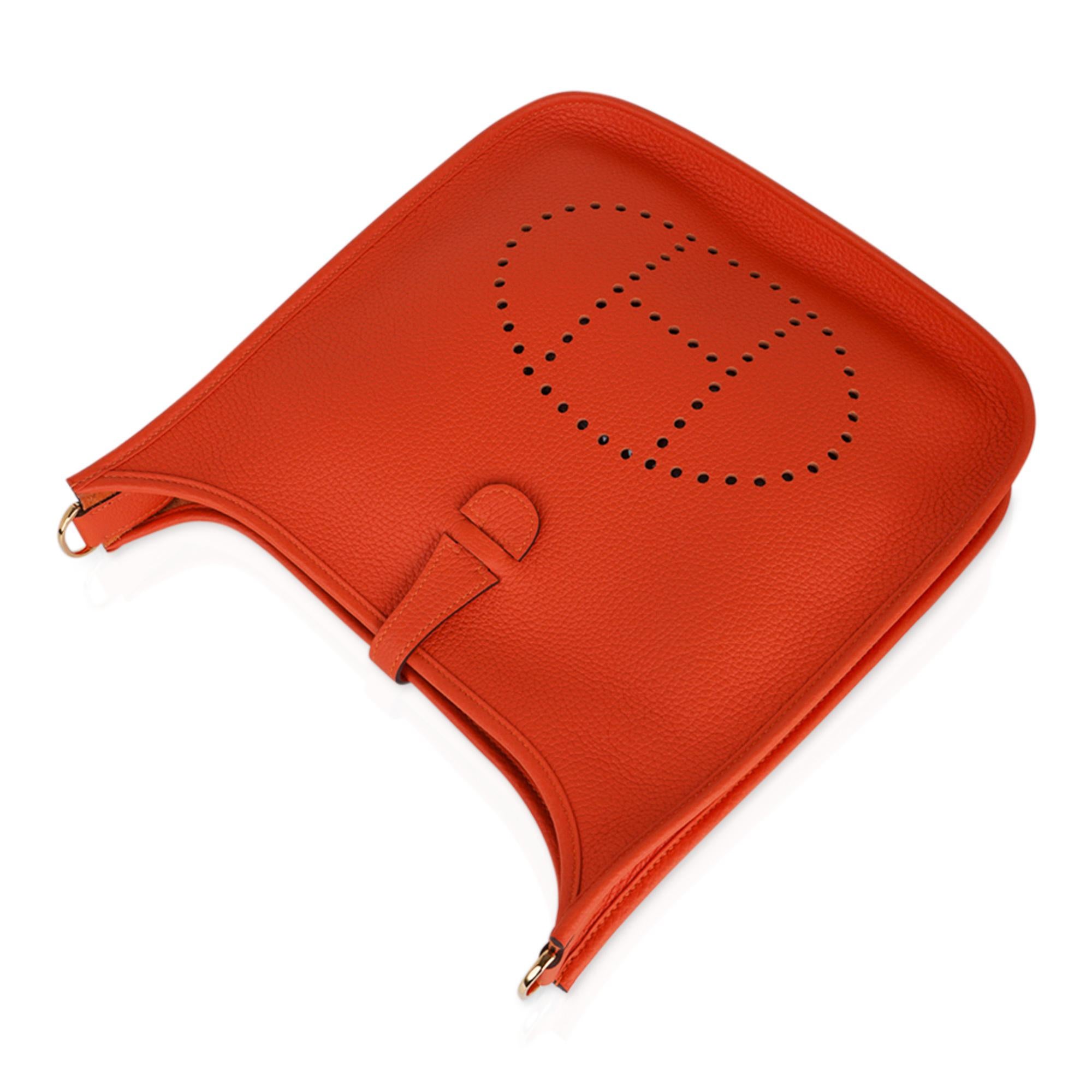Red Hermes Evelyne PM Bag Feu Gold Hardware Clemence Leather