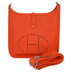 Hermes Evelyne PM Bag Feu Orange Palladium Hardware Clemence