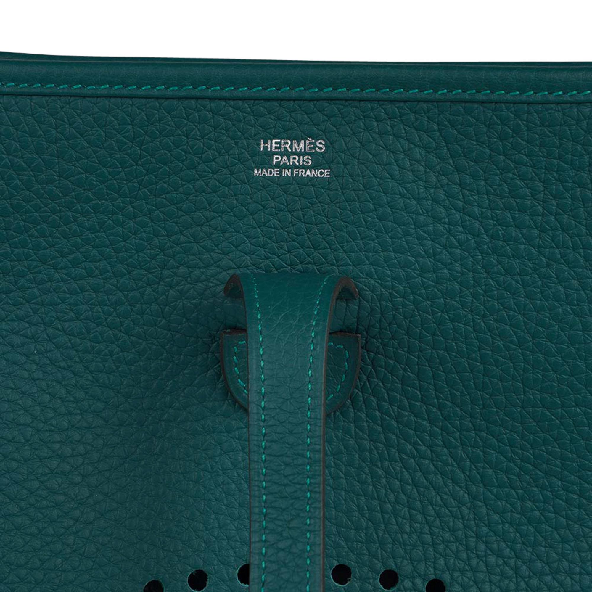 Hermes Evelyne PM Bag Malachite Clemence Leather Palladium Hardware New w/Box 3
