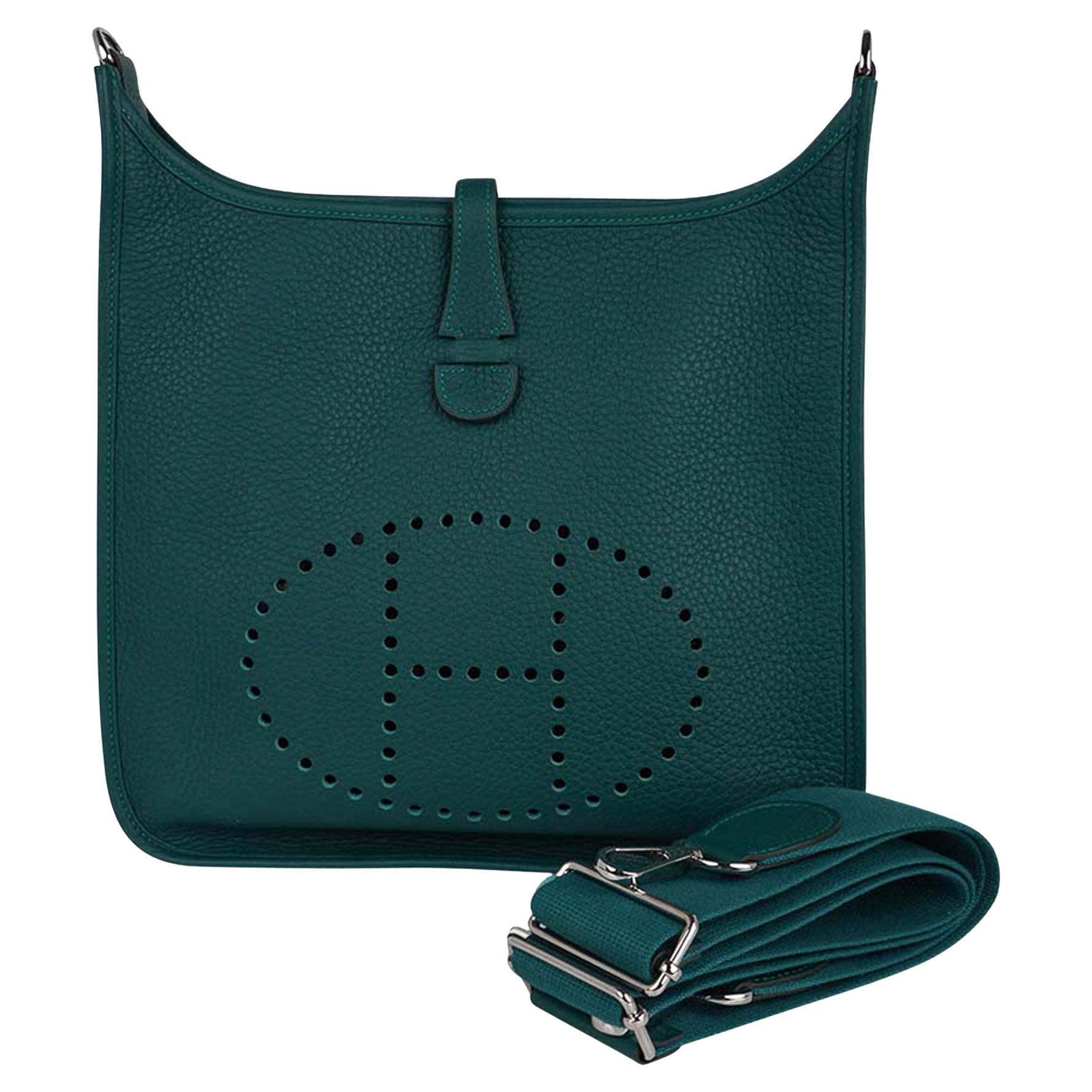 Hermes Evelyne PM Bag Malachite Clemence Leather Palladium Hardware New w/Box