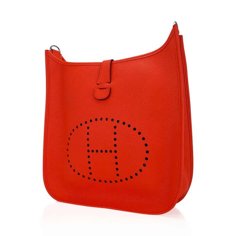 Women's Hermes Evelyne PM Bag Poppy Palladium Hardware Clemence Leather