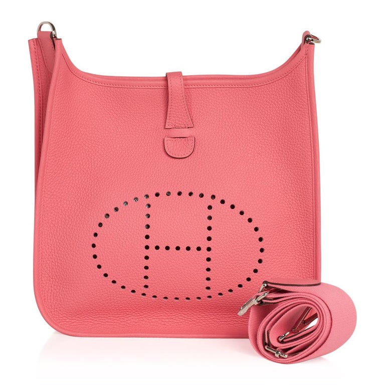 Hermes Evelyne Pm Bag Rose Azalee Palladium Hardware Clemence Leather New W Box For Sale At 1stdibs