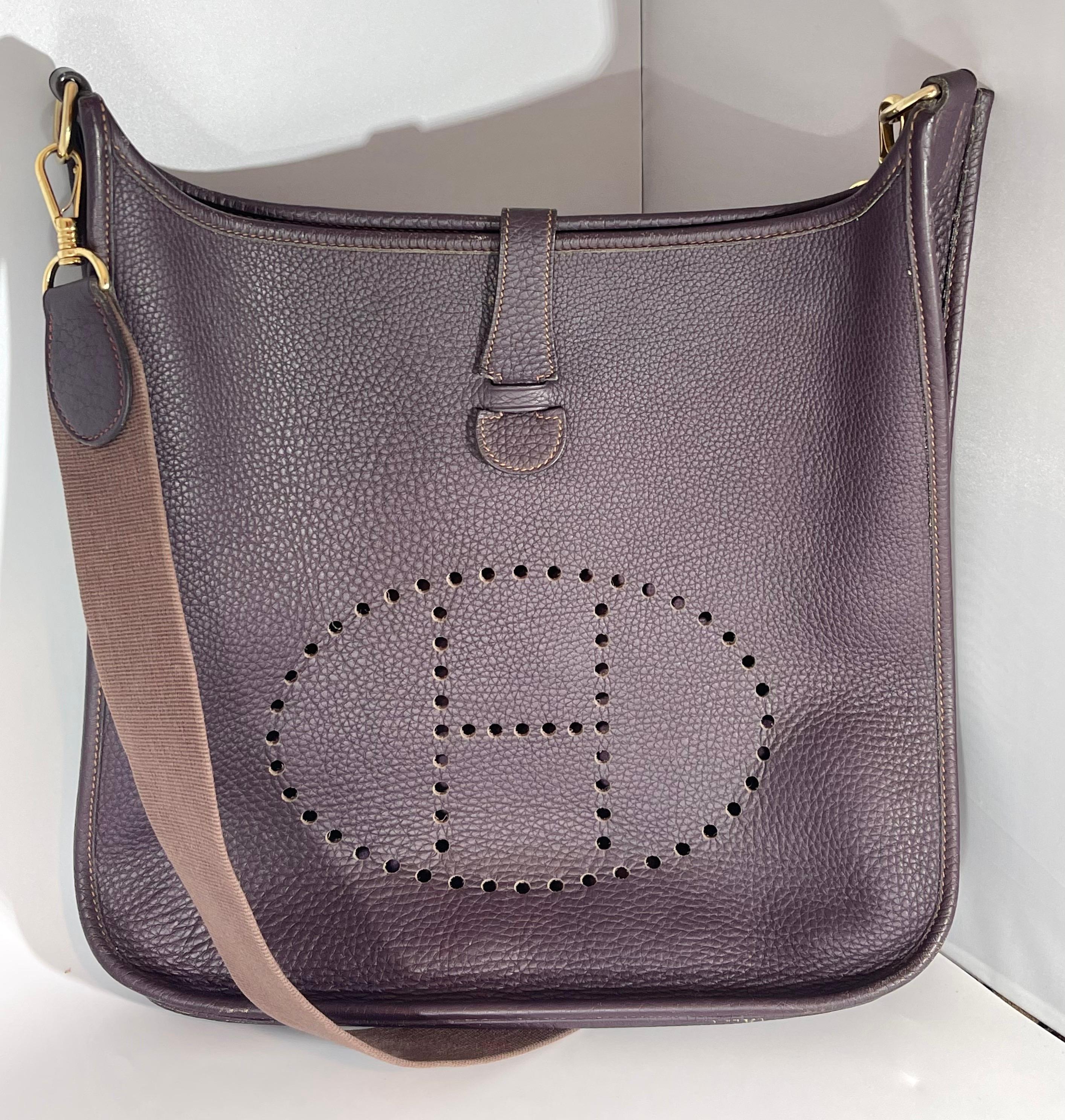 Hermès Evelyne Pm Dark Brown / Chocolate Leather Cross Body Bag Like New en vente 7