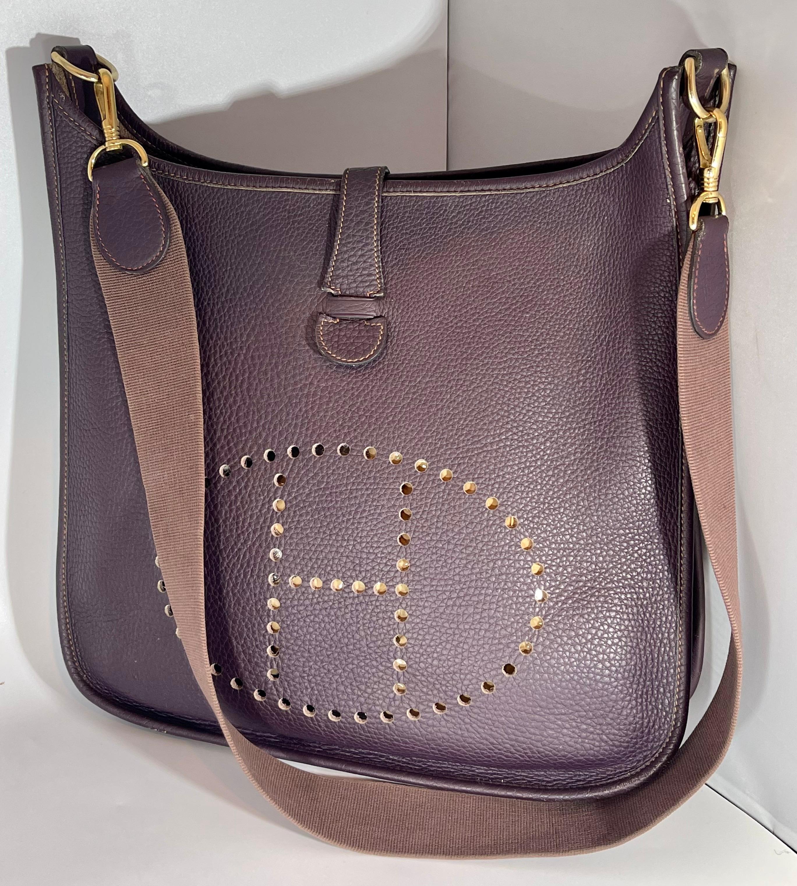 Gris Hermès Evelyne Pm Dark Brown / Chocolate Leather Cross Body Bag Like New en vente