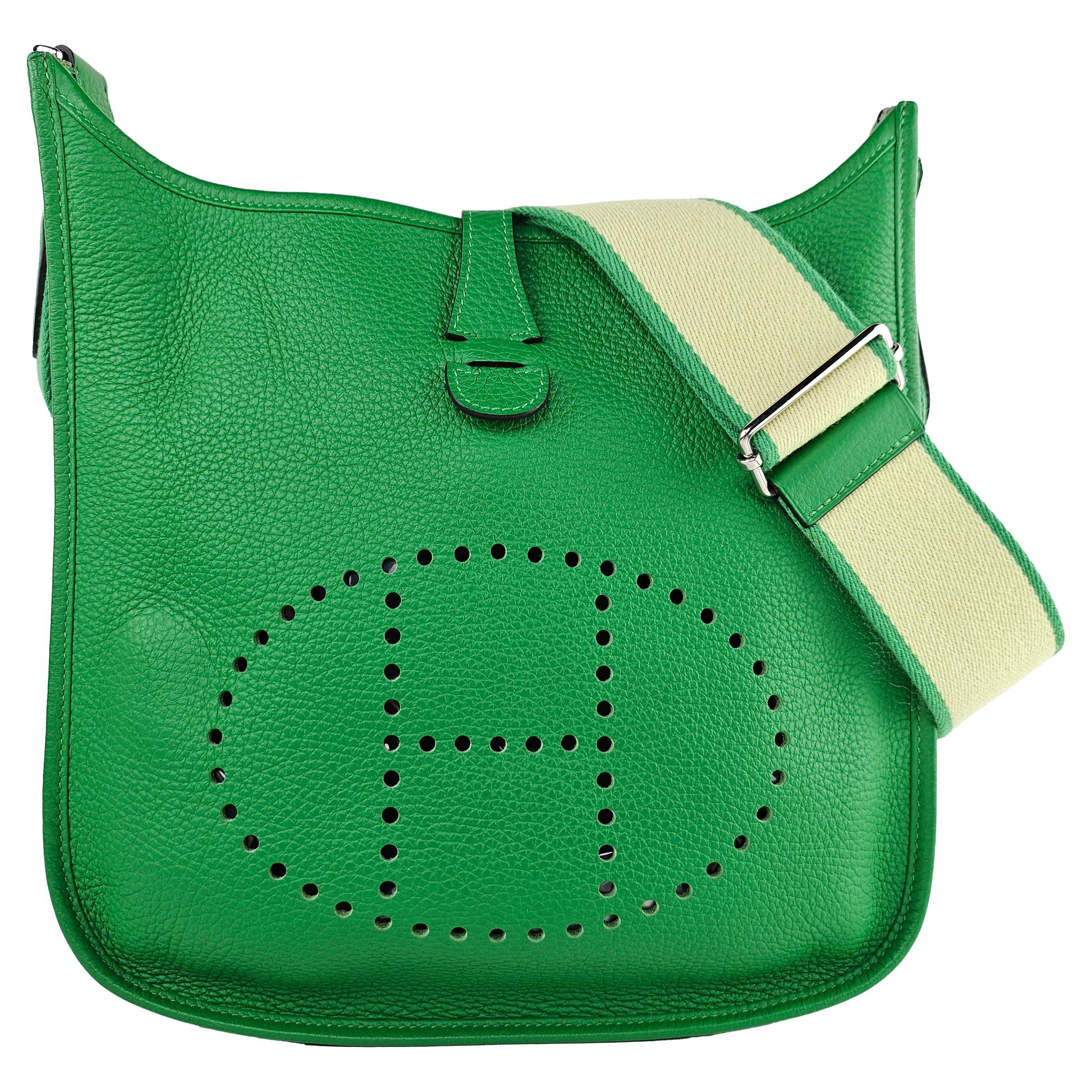 Hermes Evelyne PM III Bamboo Green Clemence Leather Amazone Crossbody Hermes For Sale