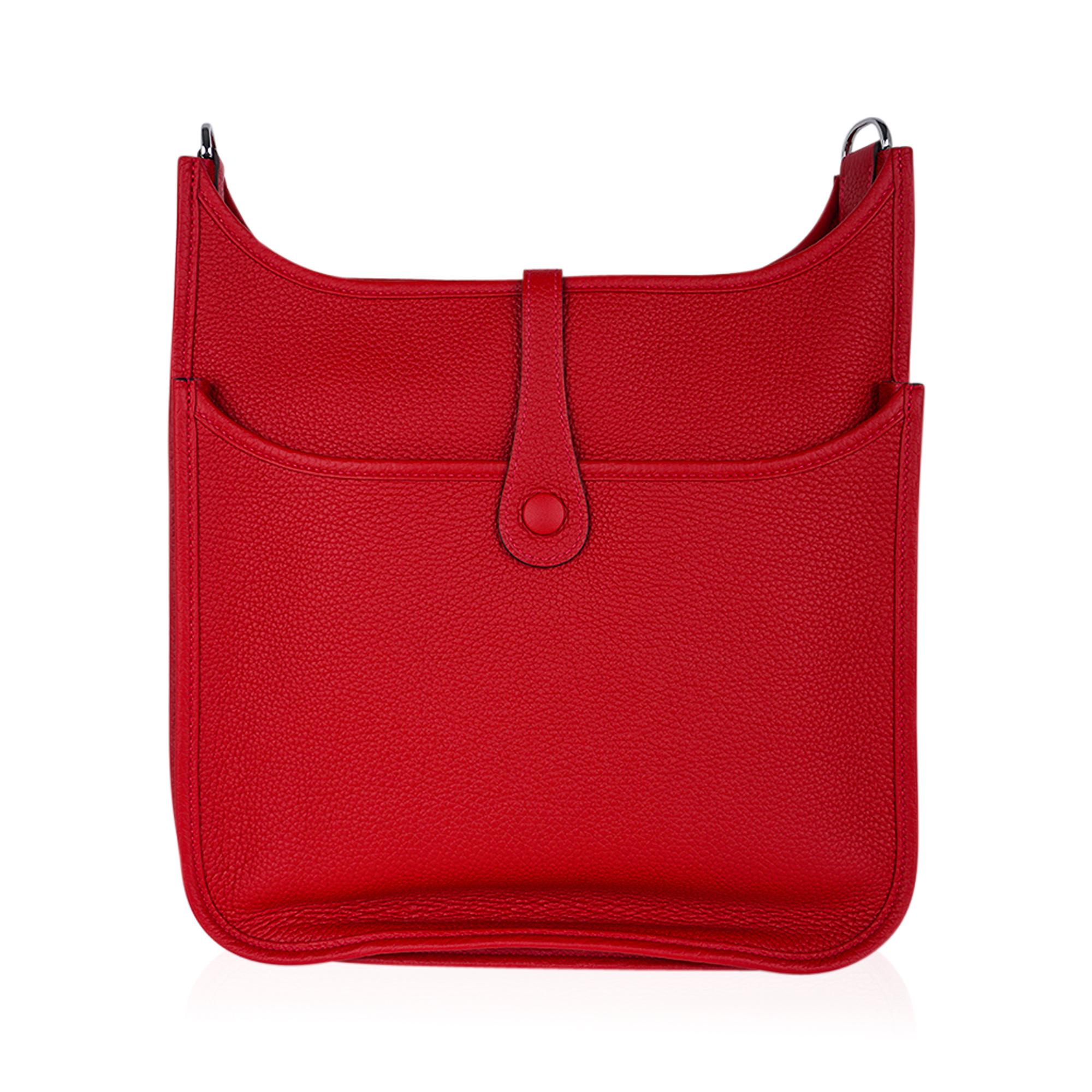 Hermes Evelyne PM Rouge Casaque Bag Clemence Palladium Hardware In New Condition In Miami, FL