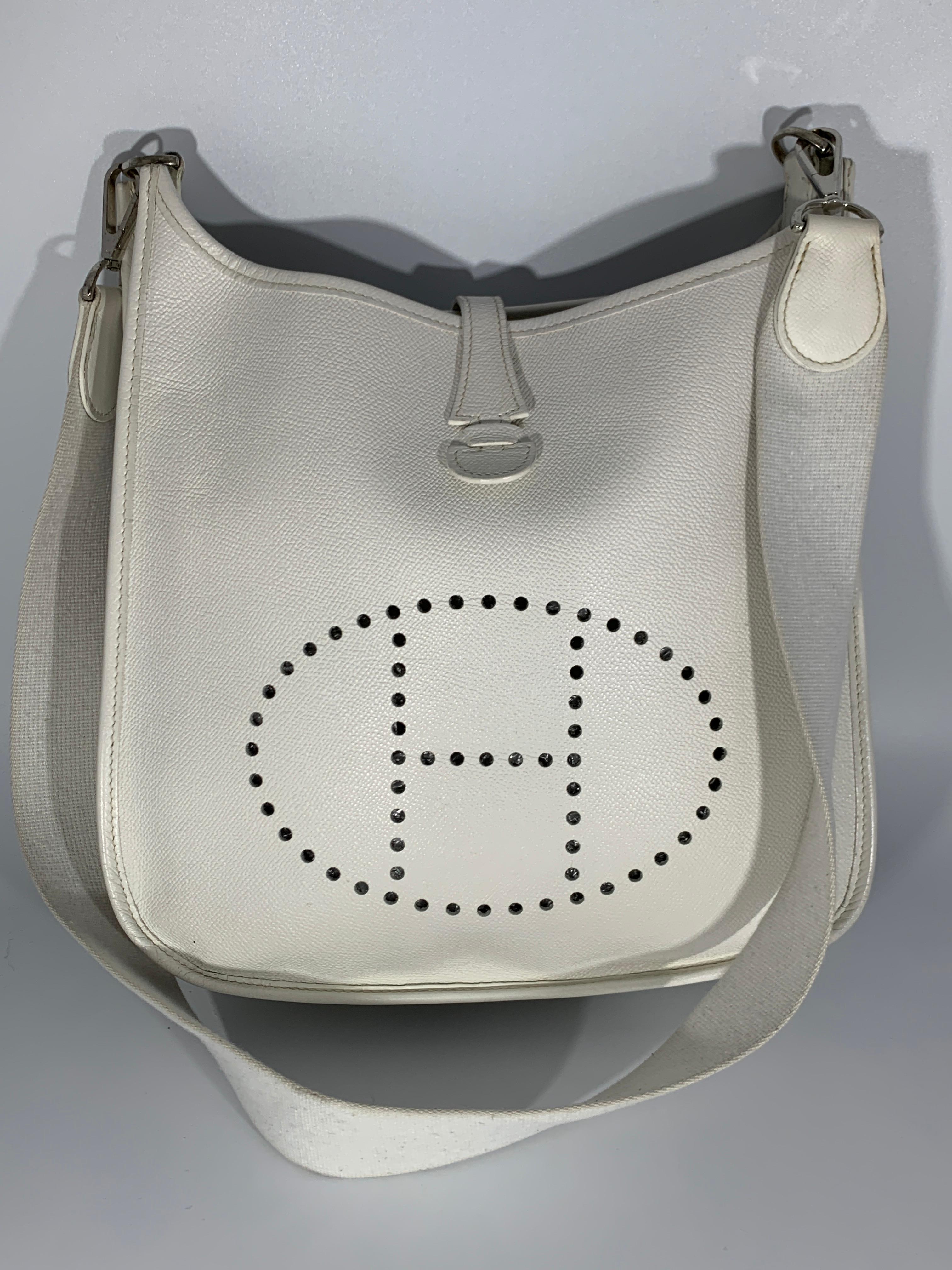 Hermes Evelyne PM  White  Leather Crossbody / Shoulder Bag Vintage 5