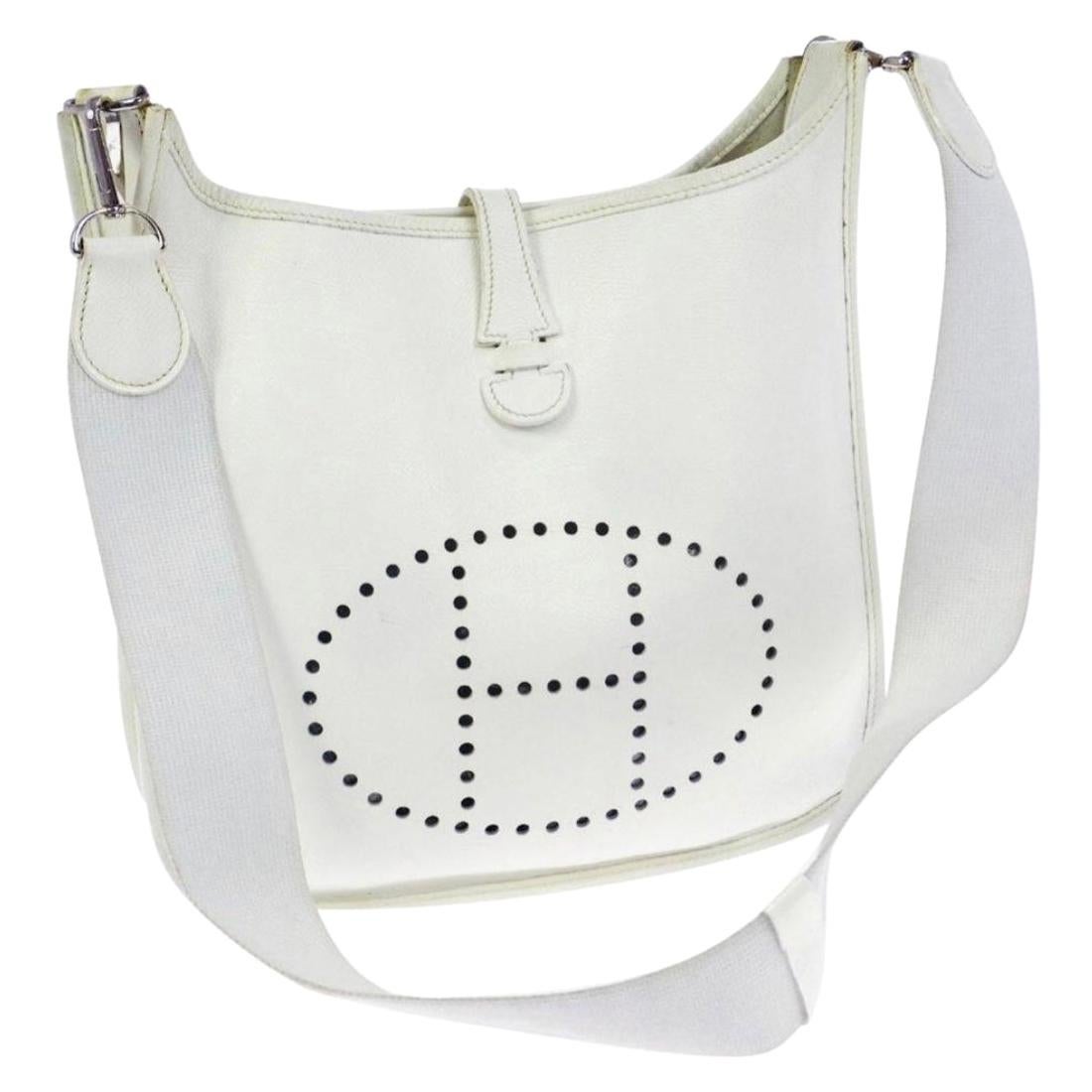 Hermes Evelyne PM  White  Leather Crossbody / Shoulder Bag Vintage