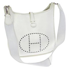 Hermes Evelyne PM  White  Leather Crossbody / Shoulder Bag Vintage
