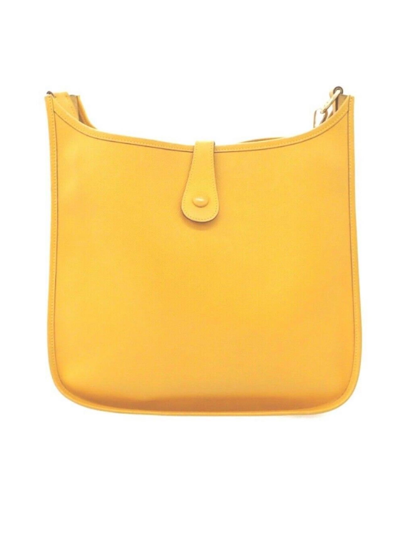 Hermès Evelyne Pm Yellow  Leather Cross Body Shoulder Bag
Cross-Body Yellow Leather Messenger Bag 
Most desirable and Convenient cross body bag
 Measurements: Height 12.4