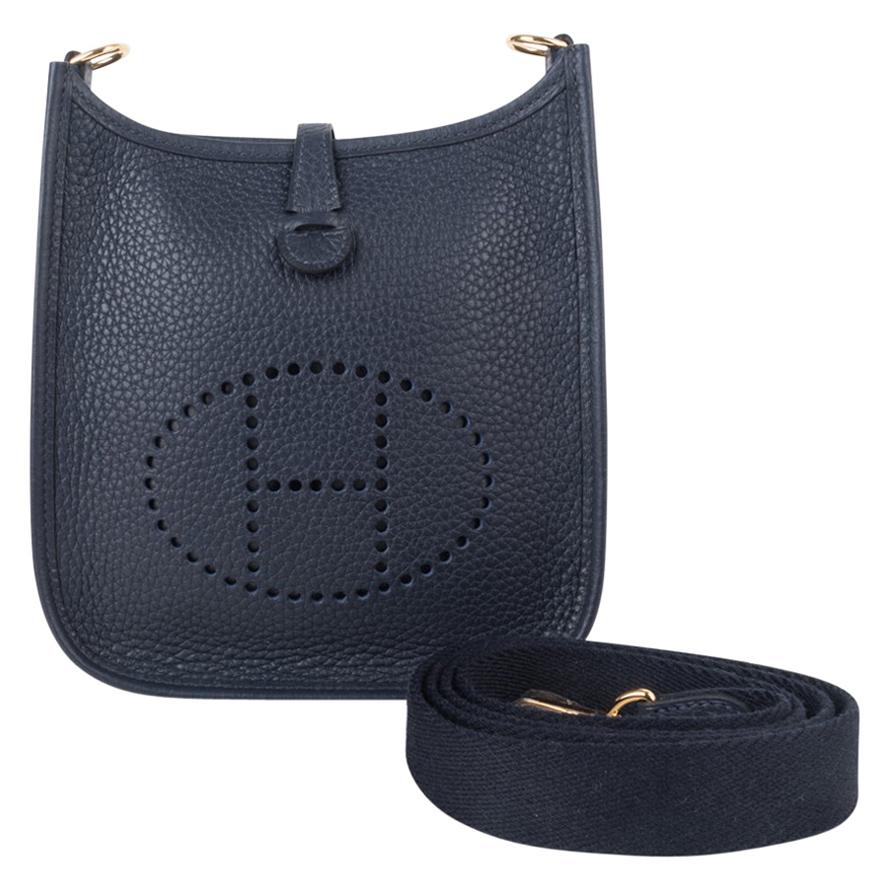 Hermes Evelyne TPM Bag Blue Nuit Clemence Leather Gold Hardware at ...