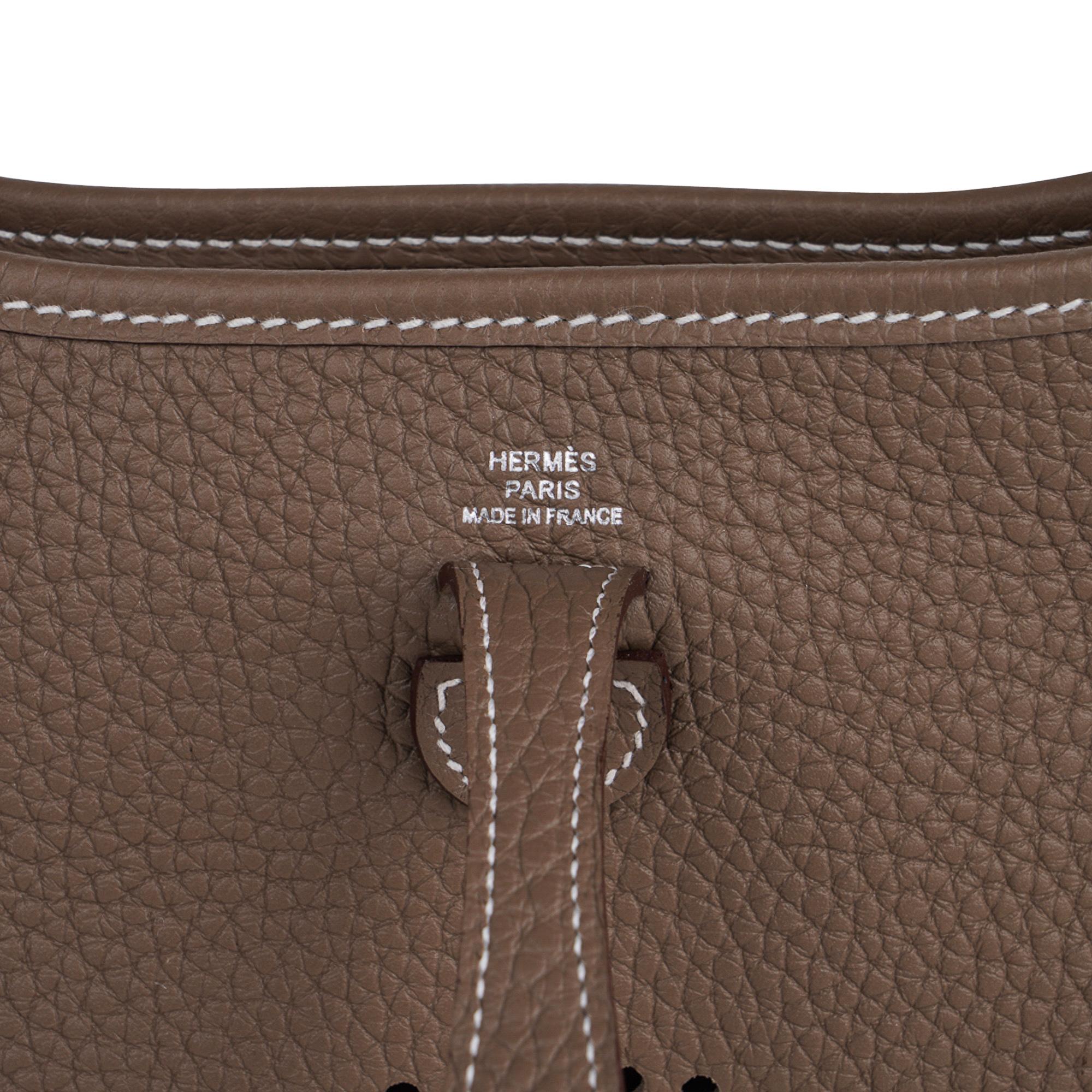 Brown Hermes Evelyne TPM Bag Etoupe Crossbody Clemence Palladium Hardware New w/Box For Sale
