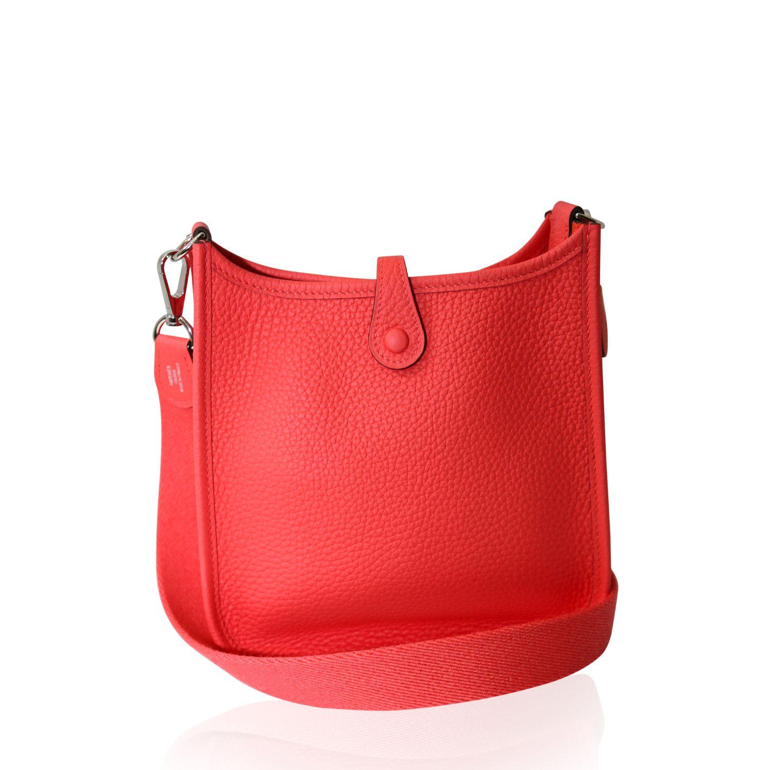 Red Hermès Evelyne TPM Bag Rose Texas PHW For Sale