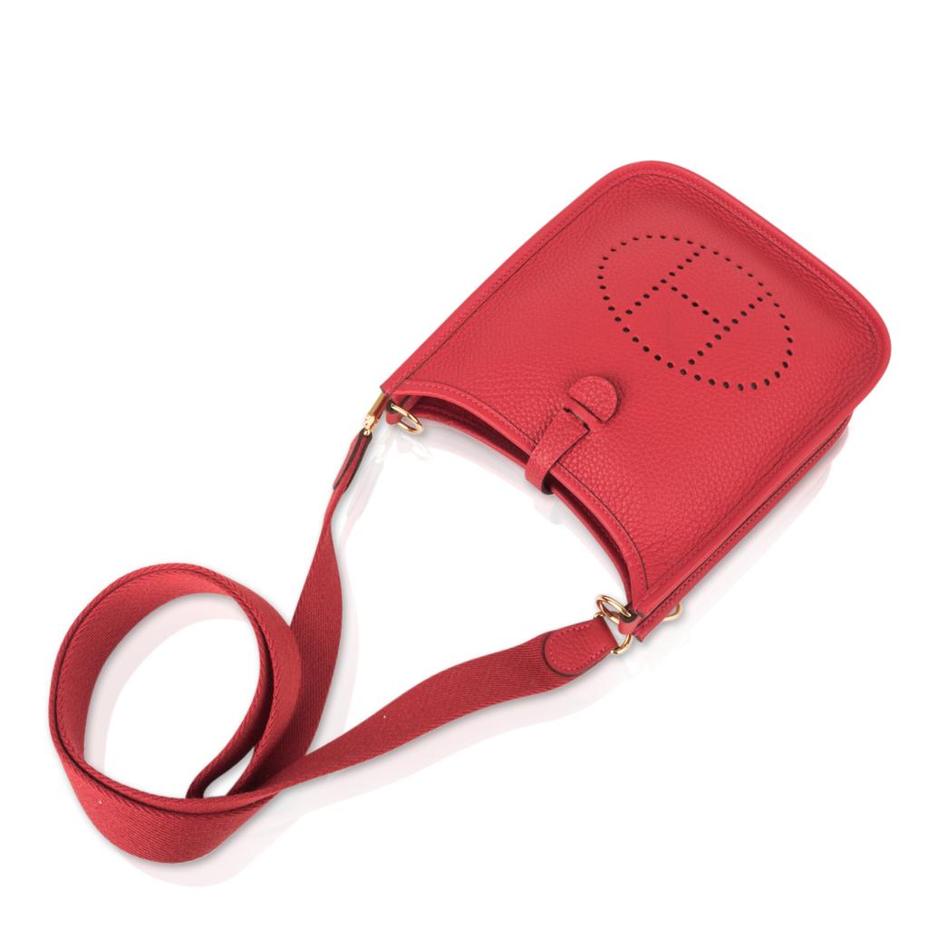 Red Hermes Evelyne TPM Bag Rouge Casaque Clemence Leather Gold Hardware