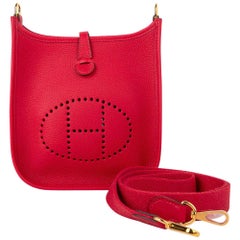 Hermes Evelyne TPM Bag Rouge Piment Taurillon Maurice Leather Gold Hardware