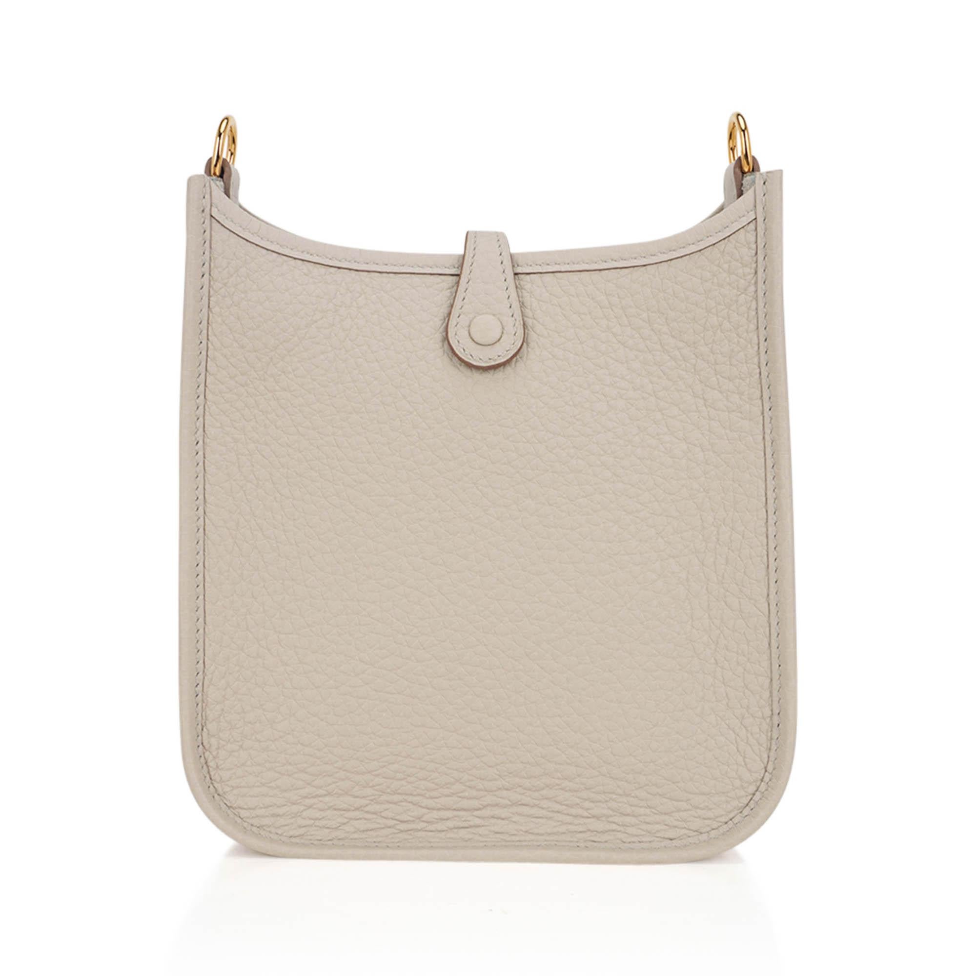 Women's Hermes Evelyne TPM Beton Crossbody Bag Gold Hardware Clemence Leather
