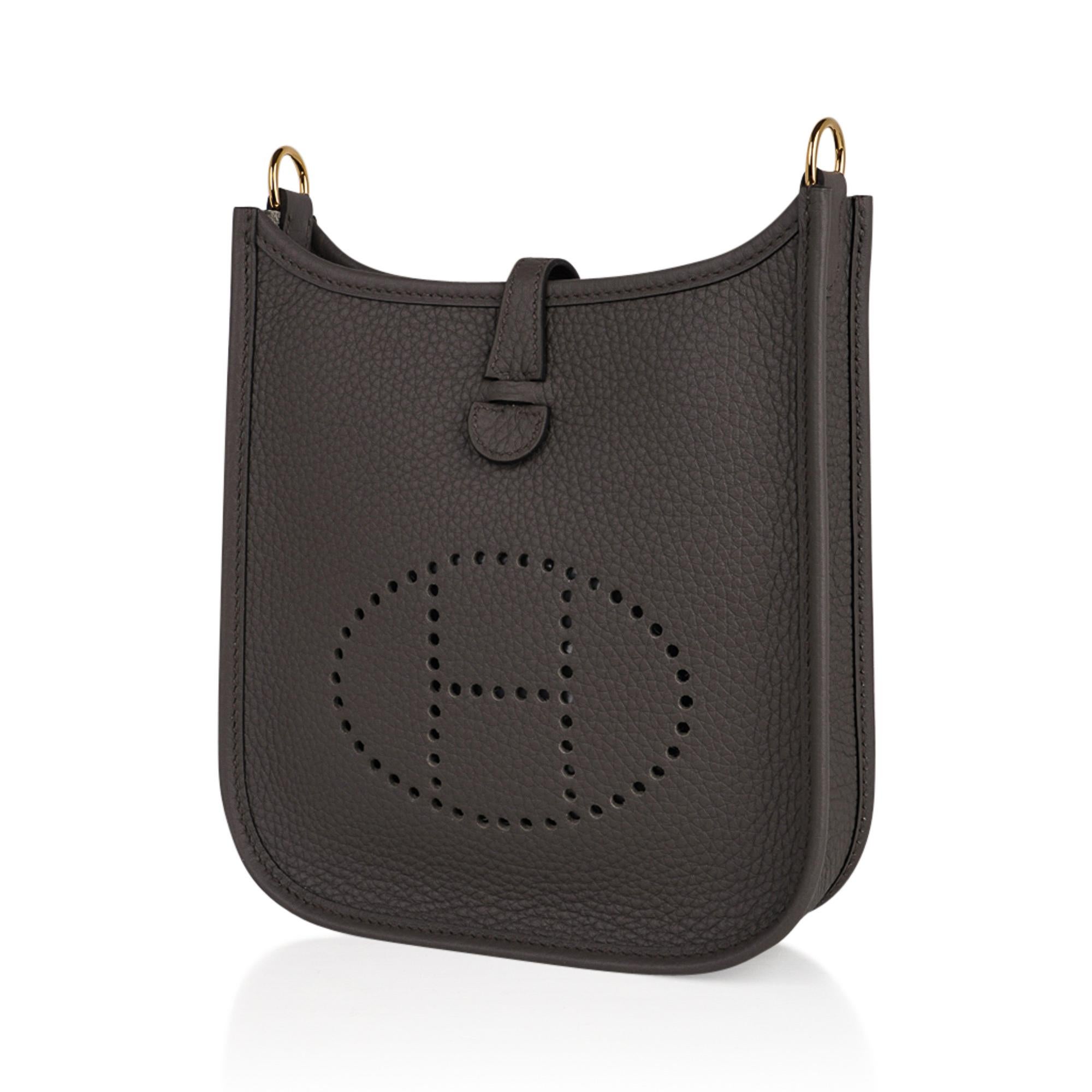 Black Hermes Evelyne TPM Etain Bag Gold Hardware Clemence Leather For Sale