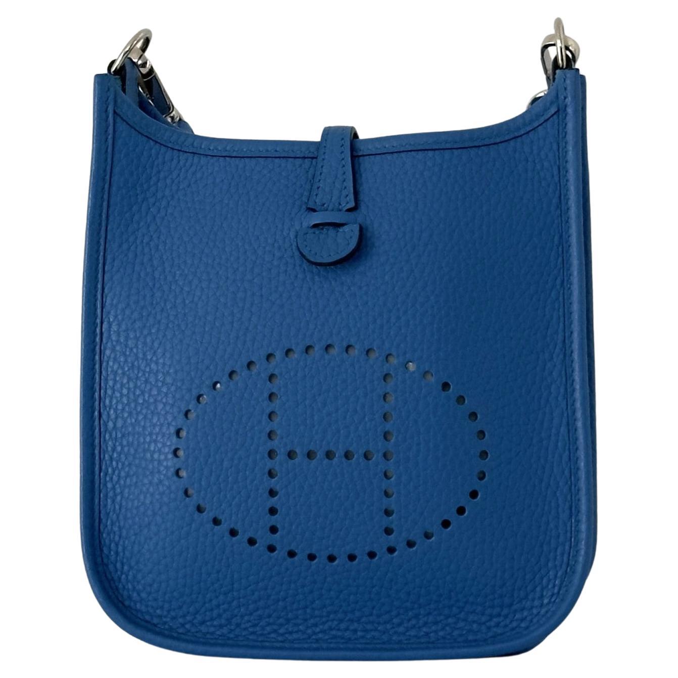 HERMÈS Evelyne TPM Mini Blue Clemence Leather Handbag 2017
