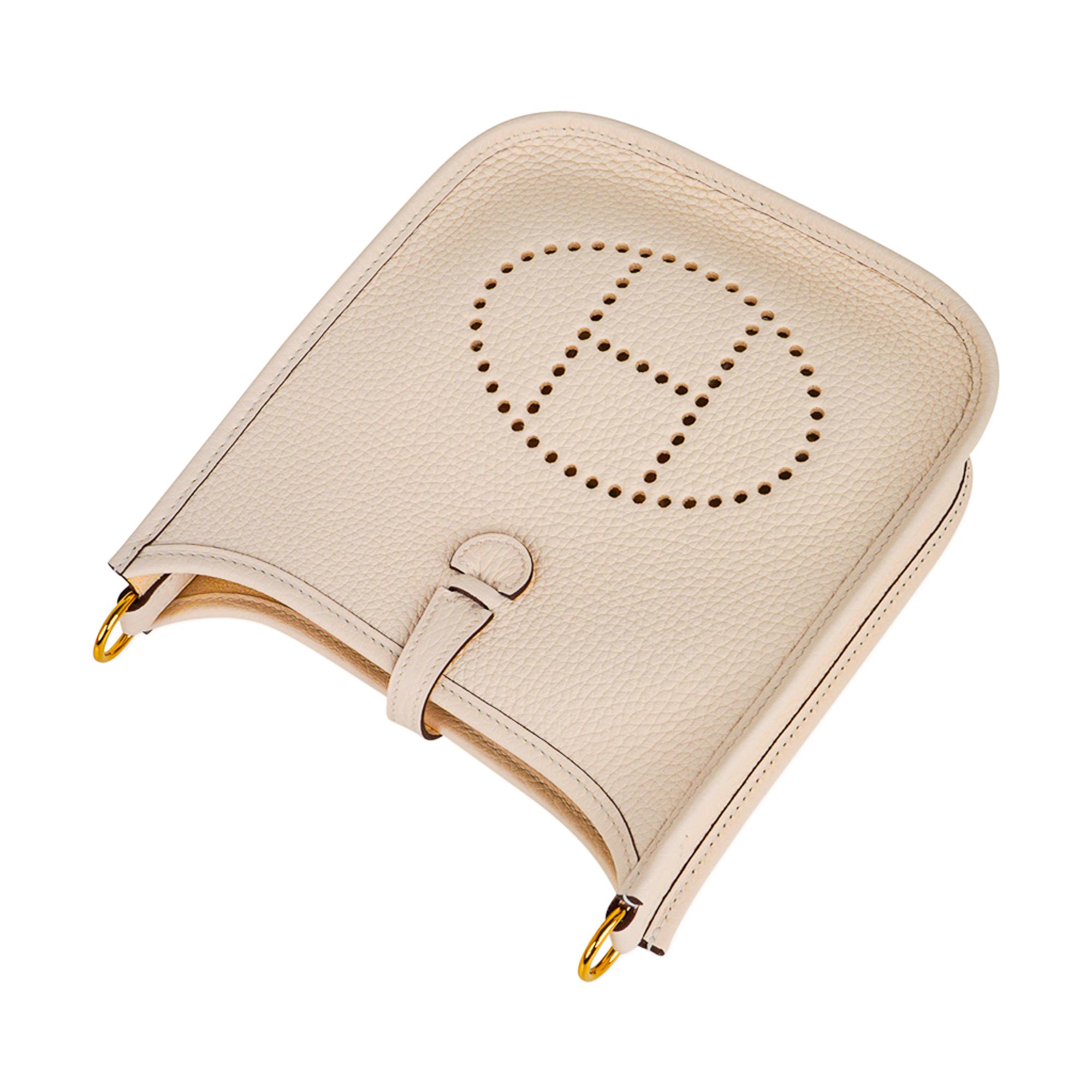Beige Hermes Evelyne TPM Nata / White Strap Crossbody Bag Clemence Gold Hardware