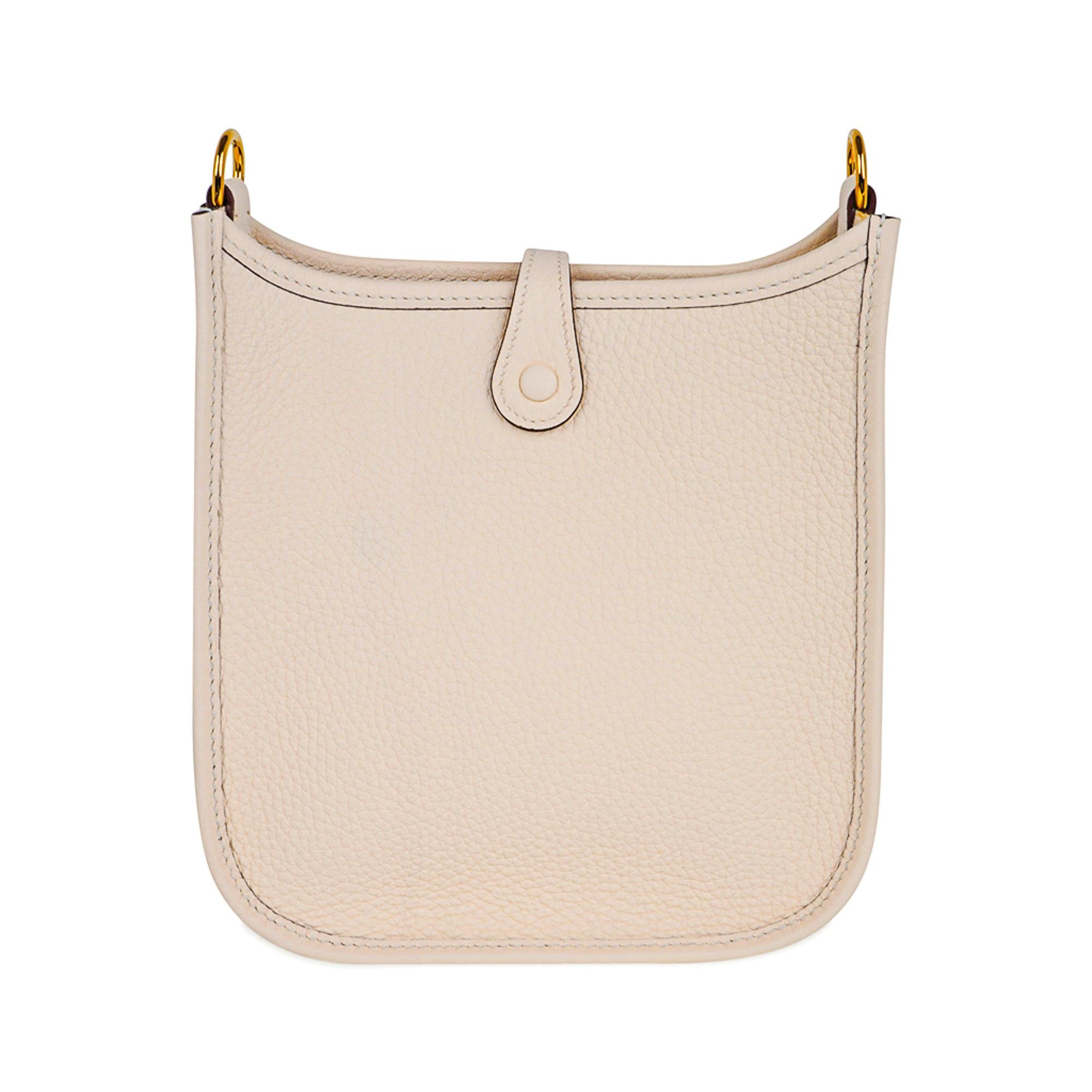 Hermes Evelyne TPM Nata / White Strap Crossbody Bag Clemence Gold Hardware 1