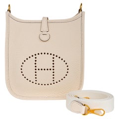 Hermes Evelyne TPM Nata / White Strap Crossbody Bag Clemence Gold Hardware