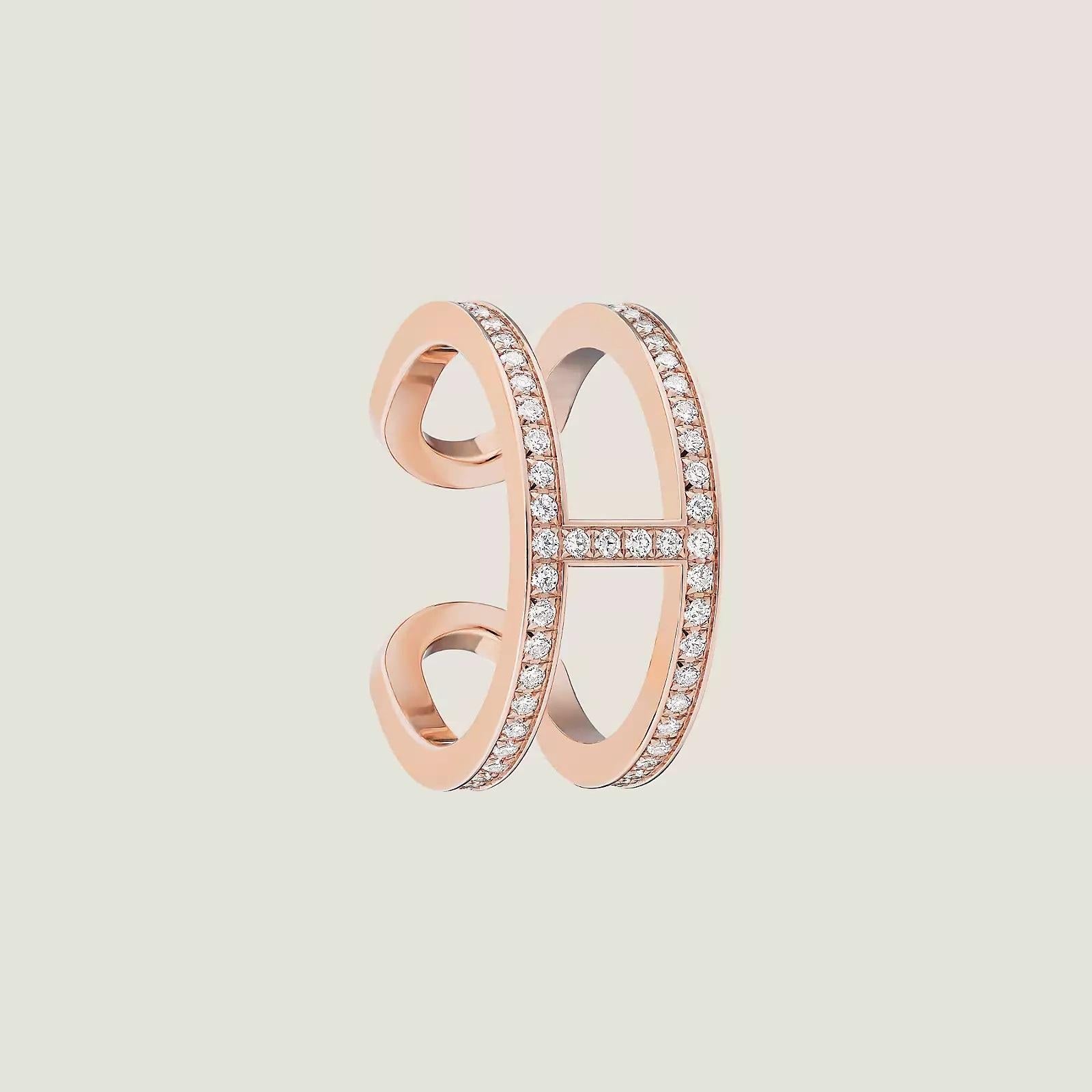 Women's Hermes Ever Chaine d'Ancre ring, medium model rose gold diamonds 53mm us 6 1/2