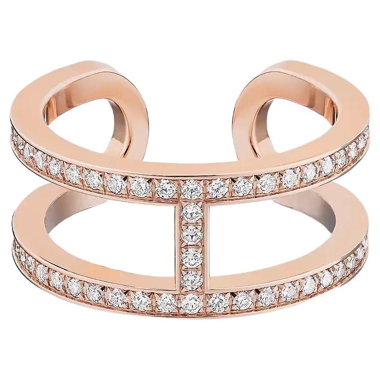 Hermes Ever Chaine d'Ancre ring, medium model rose gold diamonds 53mm us 6 1/2
