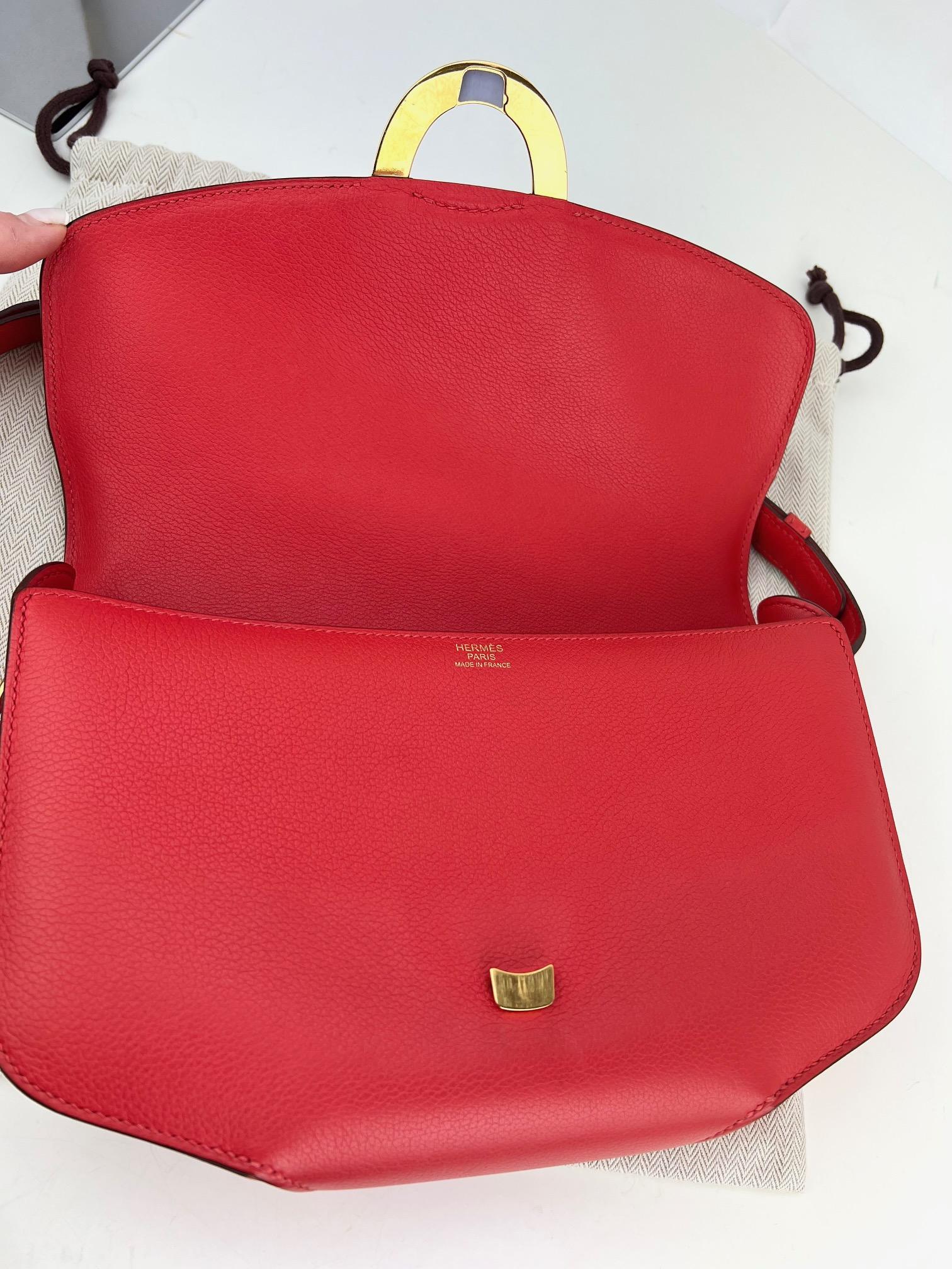 Hermes Evercolor Cherche Midi 25 Rouge Tomato Bag In Excellent Condition In Freehold, NJ