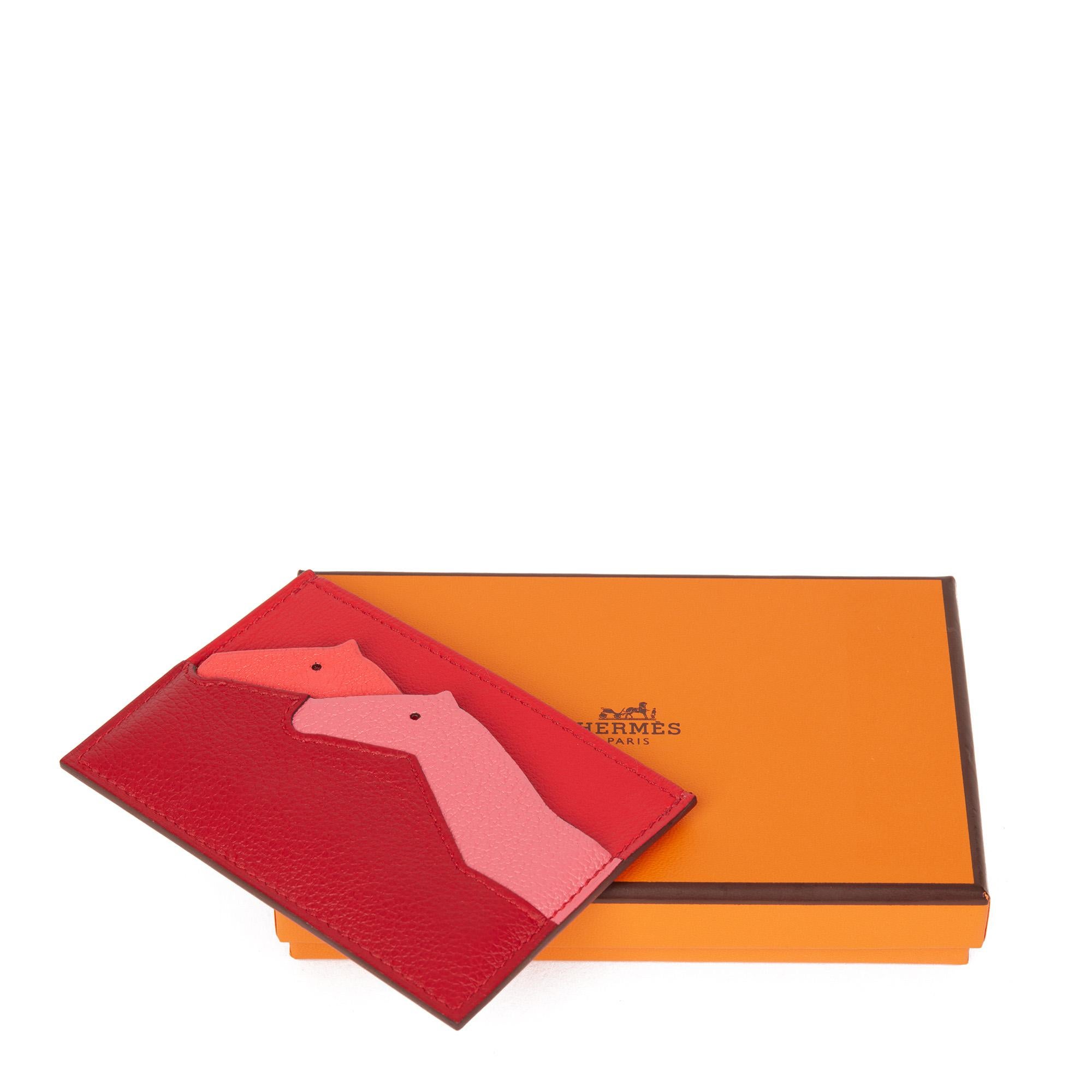 Hermès EVERCOLOUR, SWIFT AND CHEVRE MYSOE LEATHER LES PETITS CHEVAUX CARD HOLDER In Excellent Condition In Bishop's Stortford, Hertfordshire