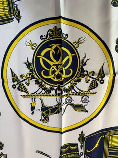 Hermes 'Ex Libre' Yellow & Blue Carriage Silk Scarf