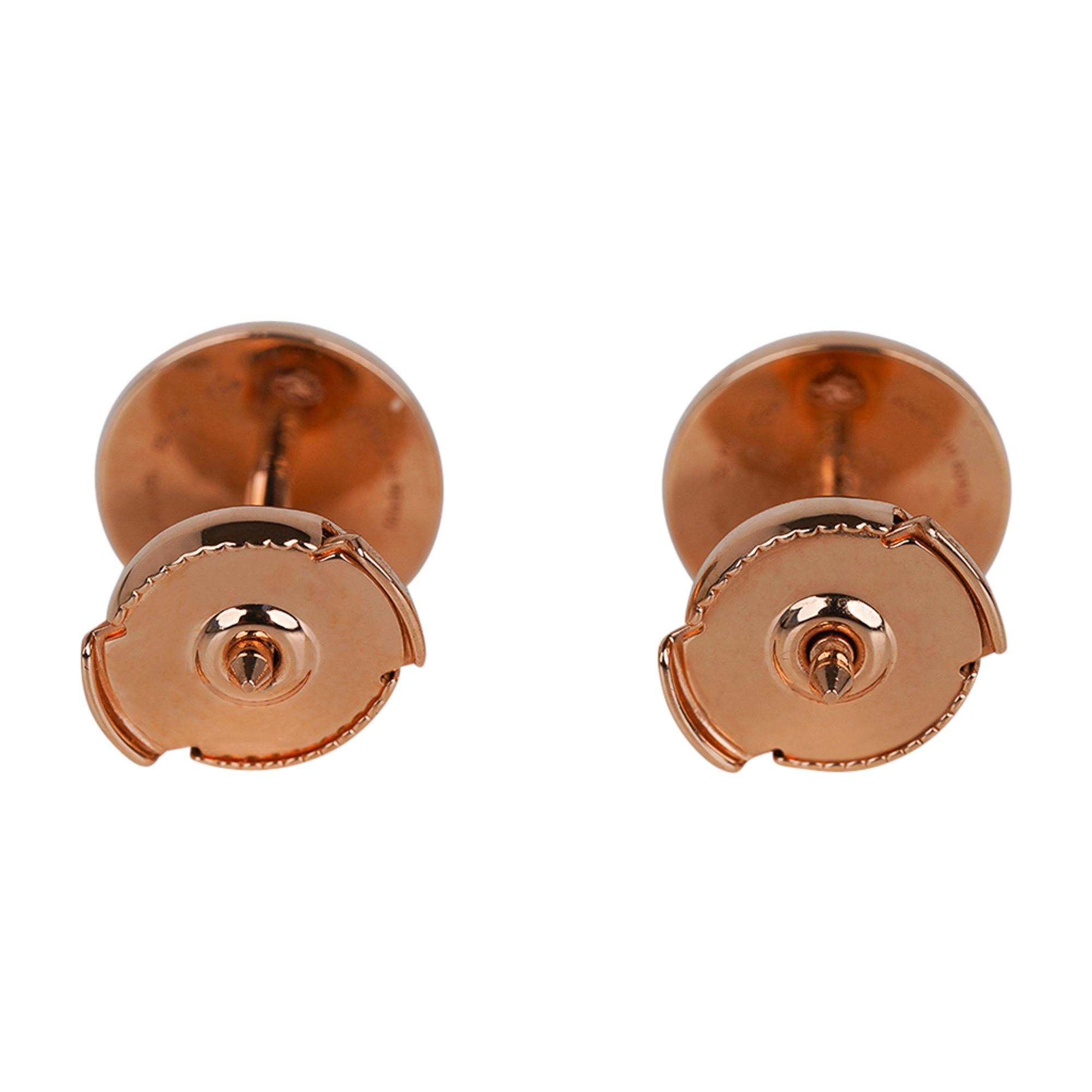 Hermes Ex-Libris 18k Rose Gold Earrings Very Small Model TPM In New Condition In Miami, FL