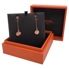 Hermes Ex-Libris Clou de Selle 18K Rose Gold & Diamond Drop Earrings