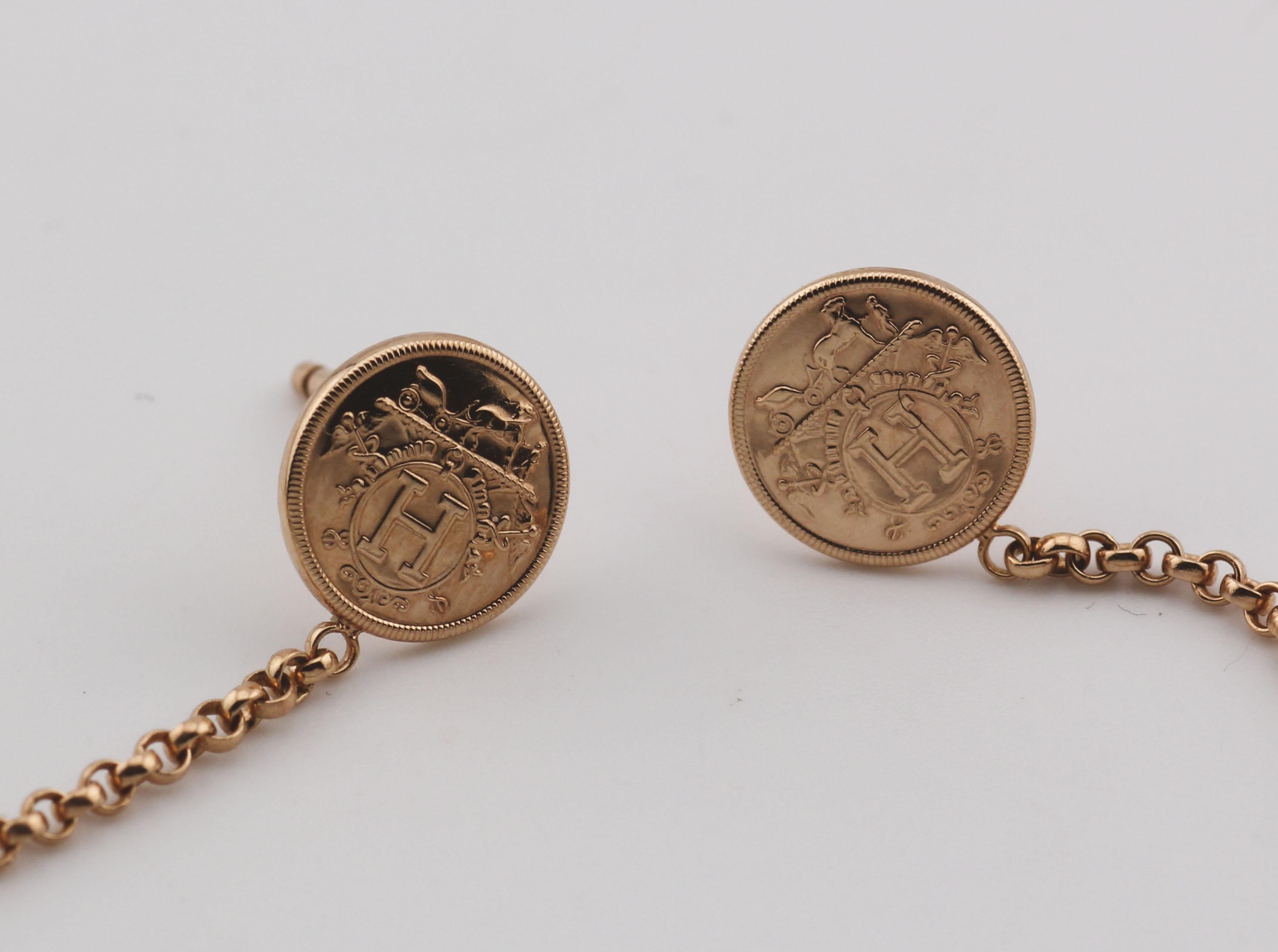 Orecchini a goccia Hermes Ex-Libris con diamante in oro rosa 18k in vendita 1