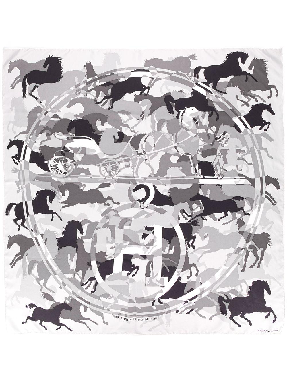 Crafted in France from the finest silk, this pre-owned scarf by Hermès features a lightweight construction, a square shape and an elegant, all-over 'horse' print in a myriad of silver, dove grey and light grey tones. For an added touch of
