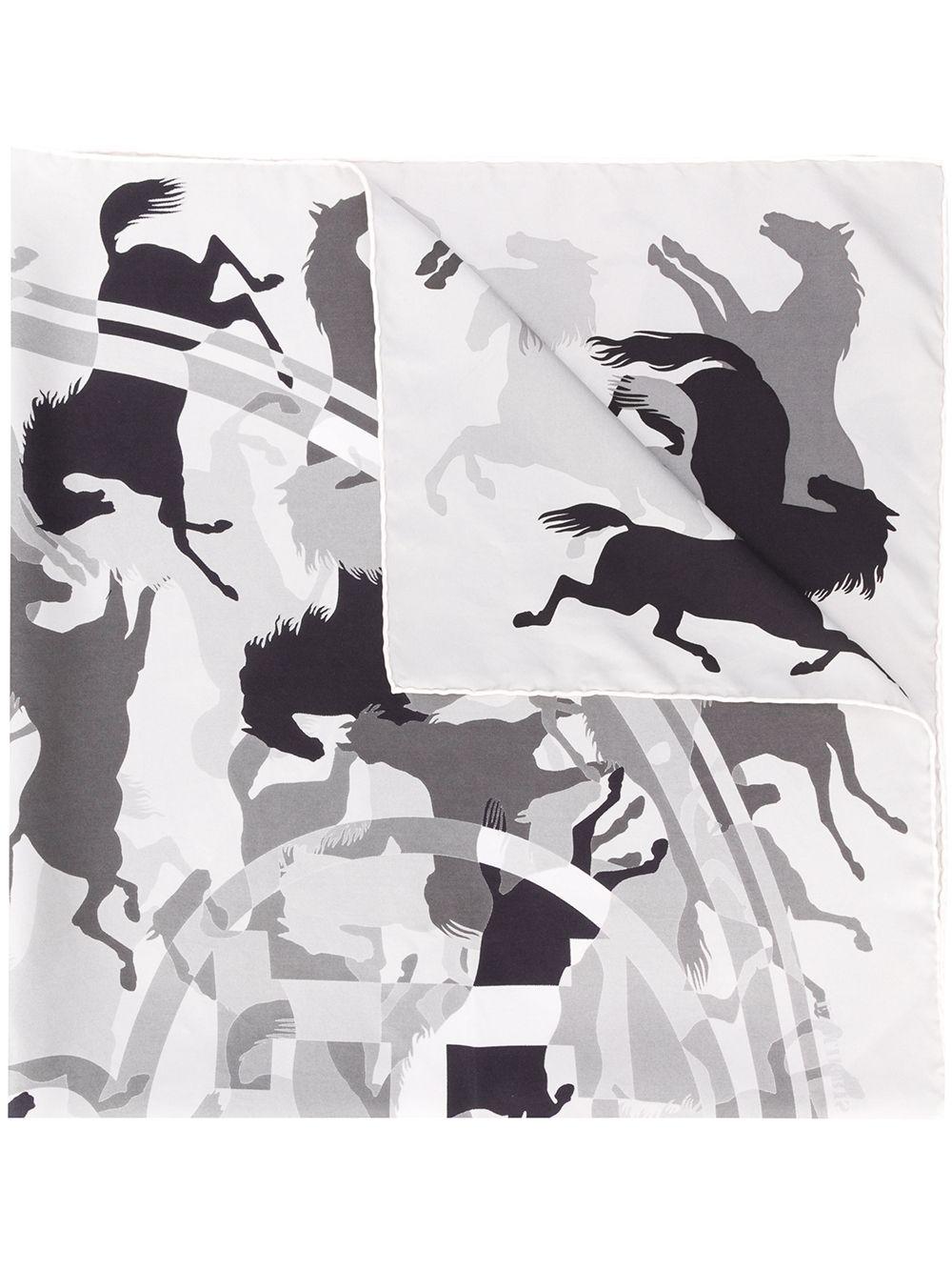 Gray Hermès 'Ex Libris En Camouflage' Silk Scarf