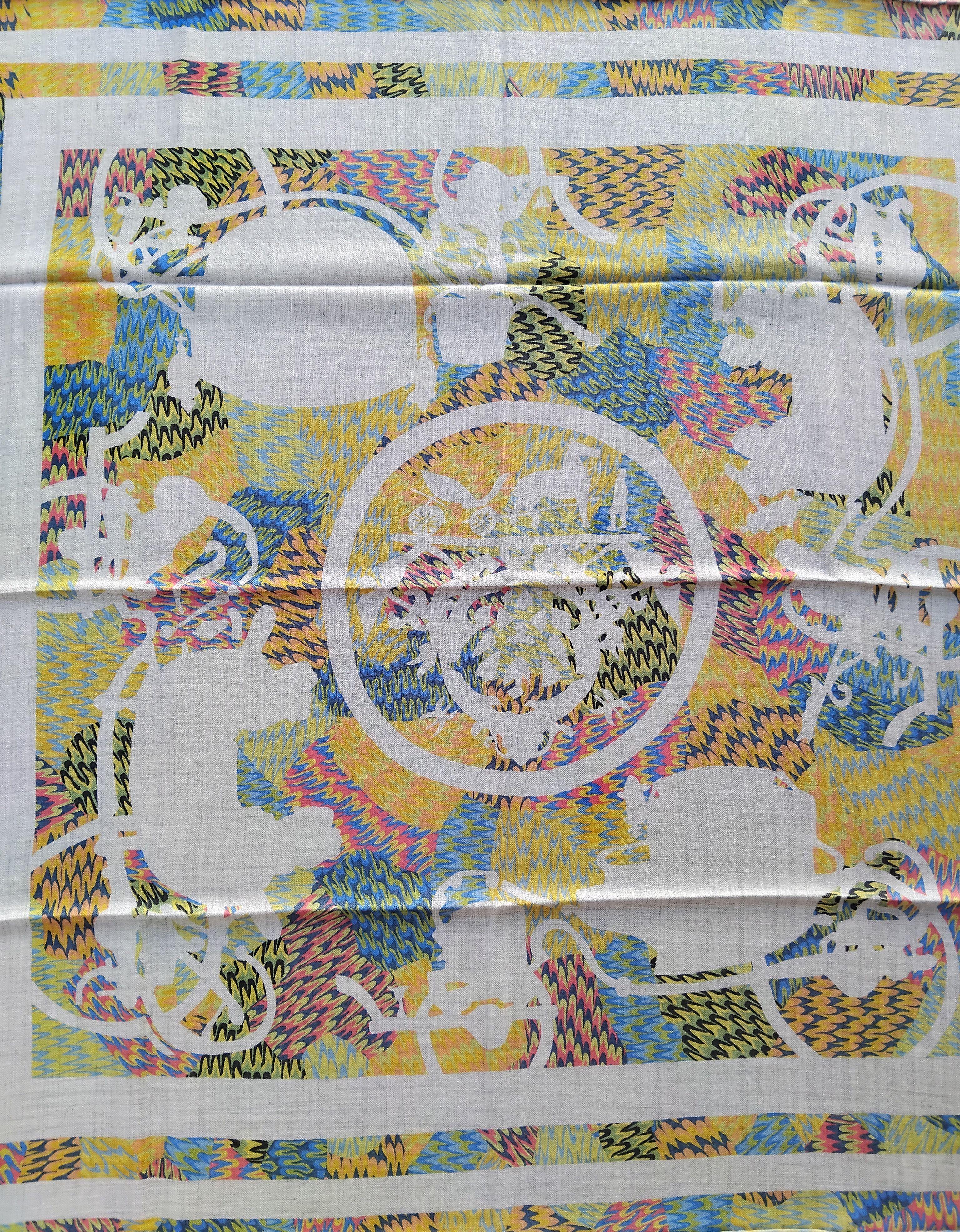Gray Hermès Ex Libris Marble Scarf Cashmere Silk 90 cm For Sale