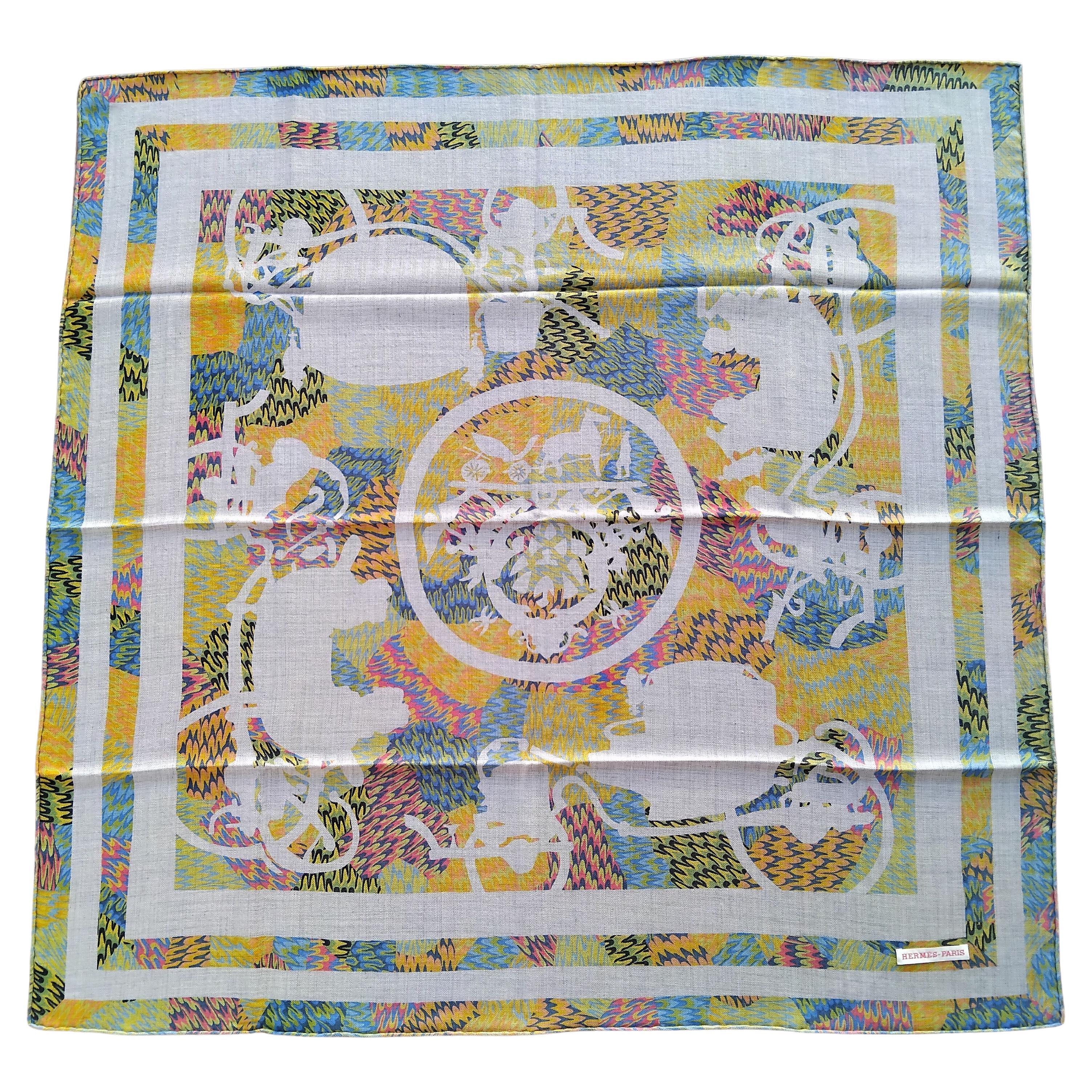 Hermès Ex Libris Marble Scarf Cashmere Silk 90 cm For Sale