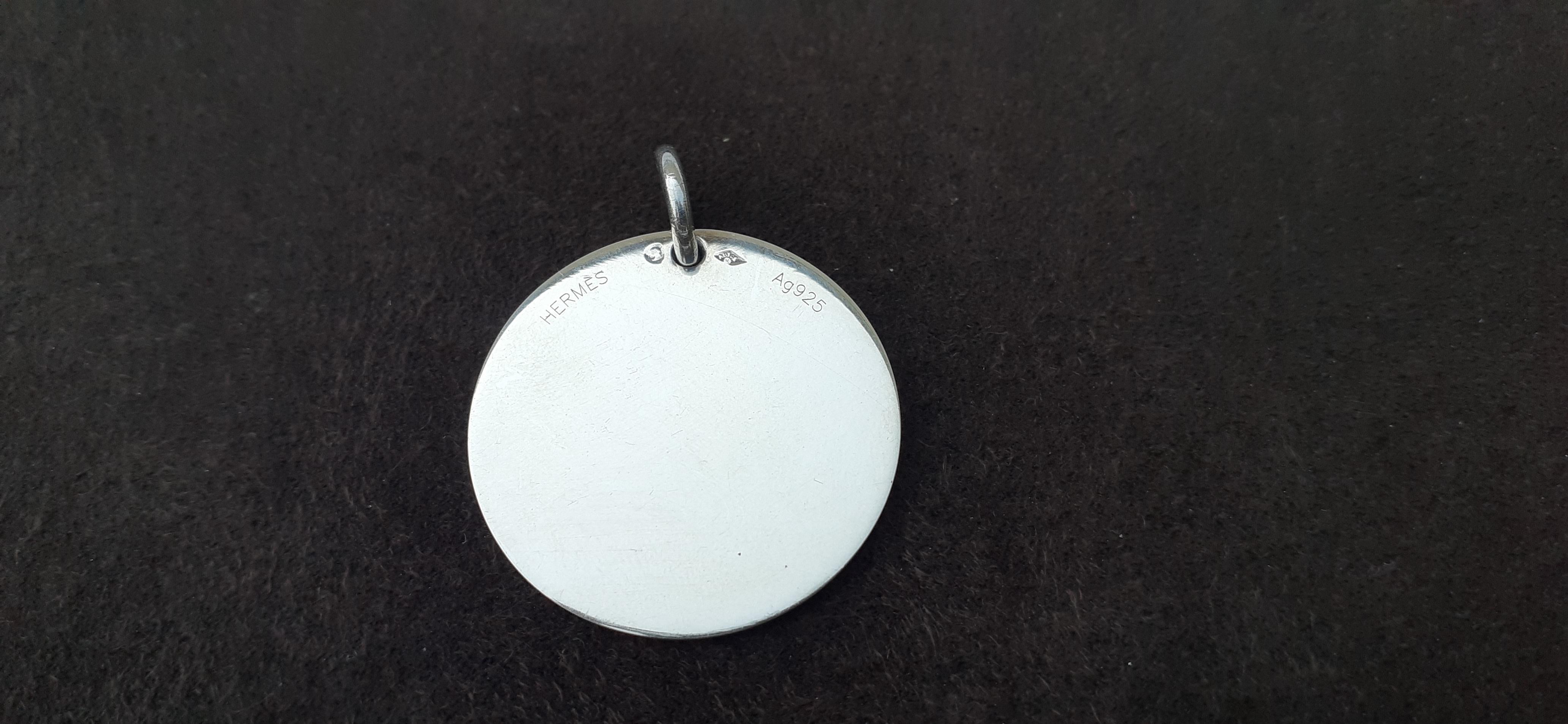 Women's or Men's Hermès Ex Libris Pattern Pendant For Necklace Sterling Silver GM For Sale