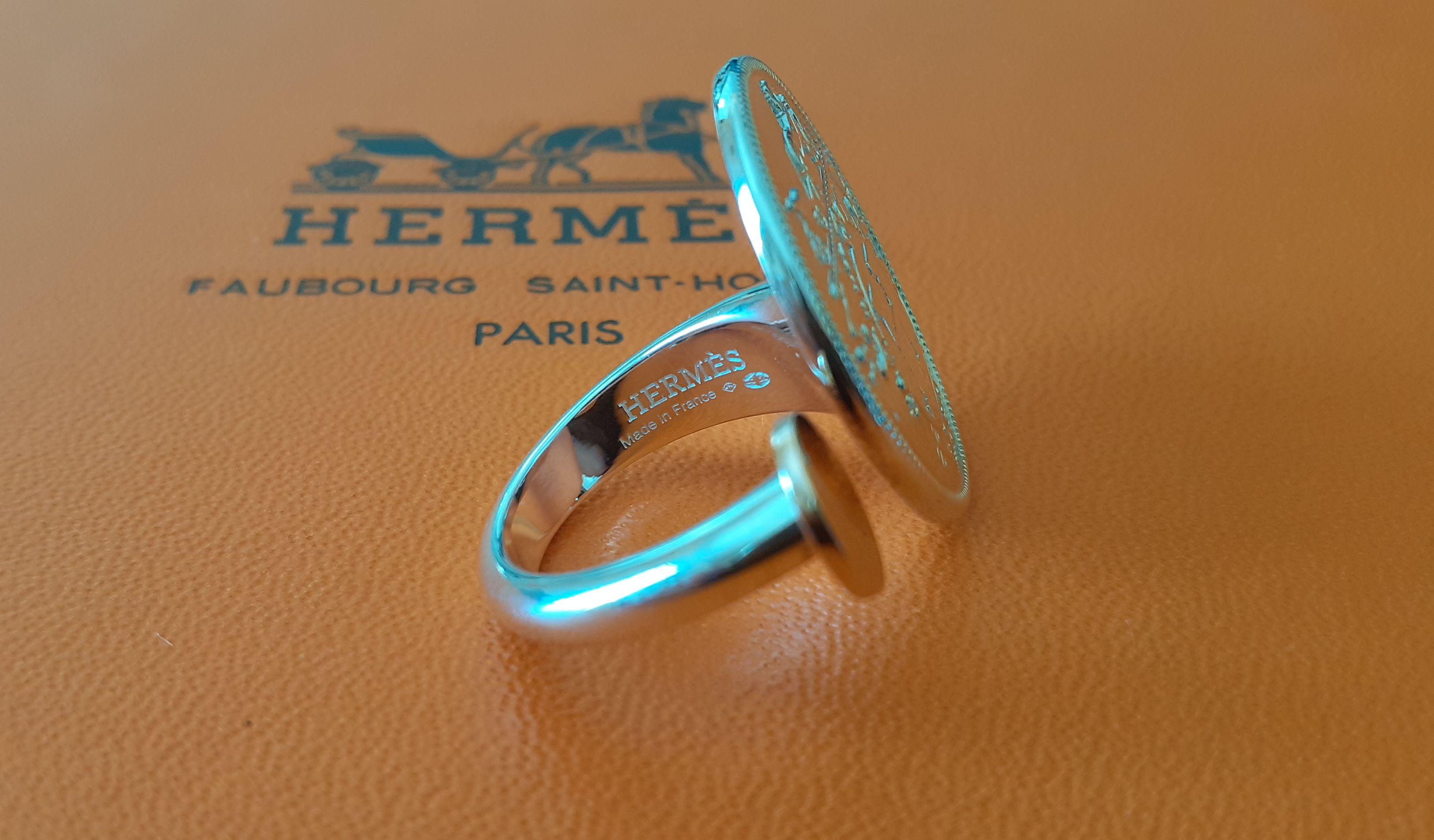 Hermès Ex Libris Ring MM in Silver and Rose Gold Size 52 For Sale 2