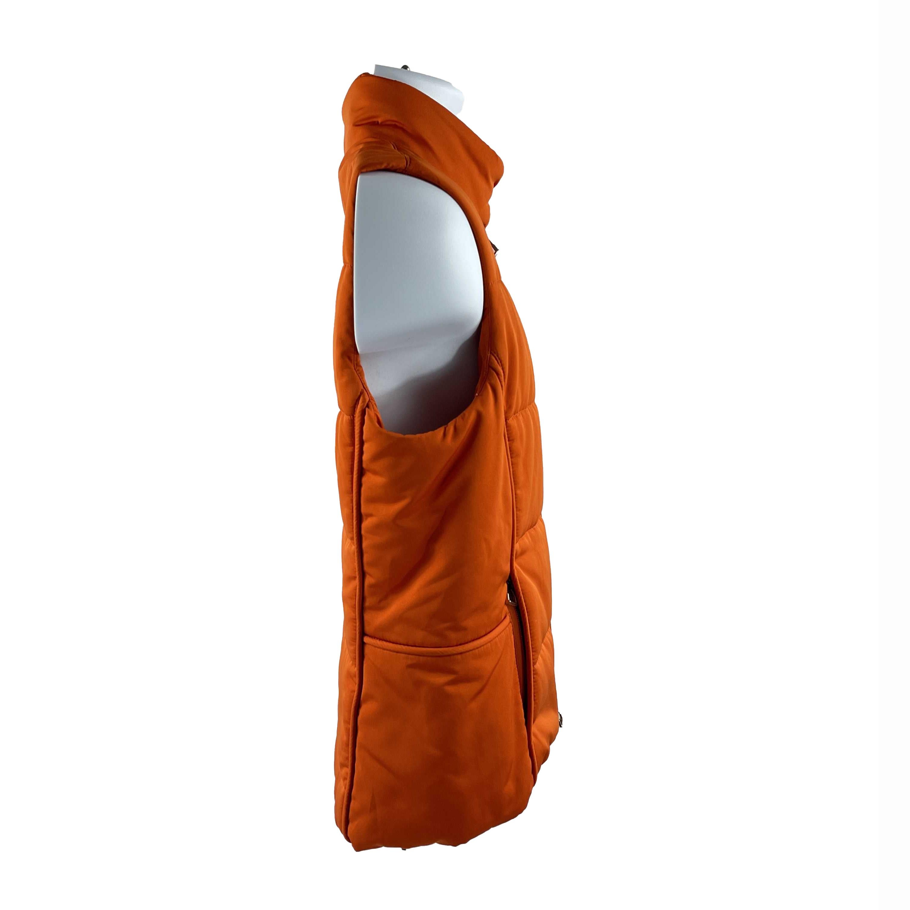Women's Hermes Excellent Zip Puffer Vest Jacket Orange Quilted Palladium Hardware