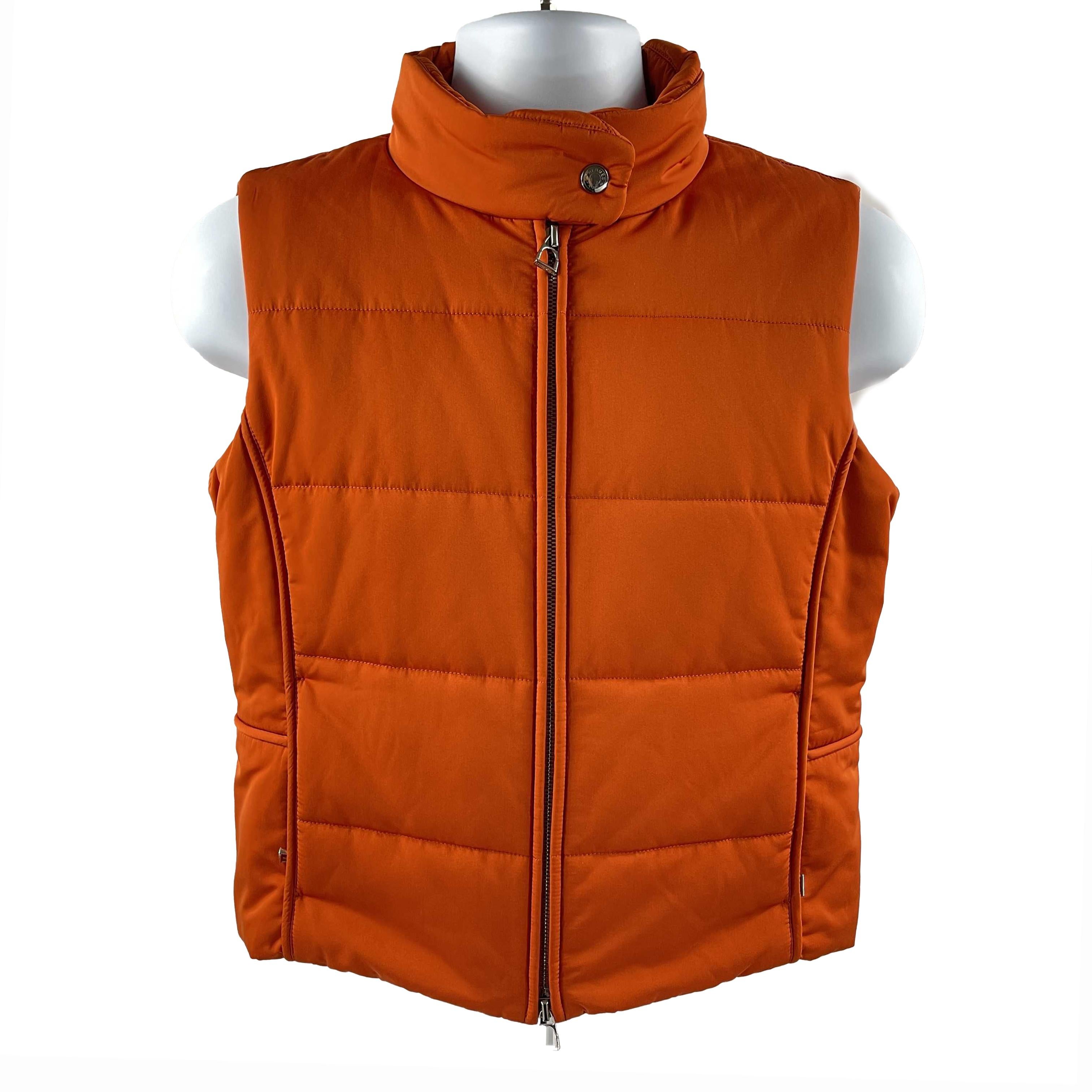 Hermes Excellent Zip Puffer Vest Jacket Orange Quilted Palladium Hardware 1