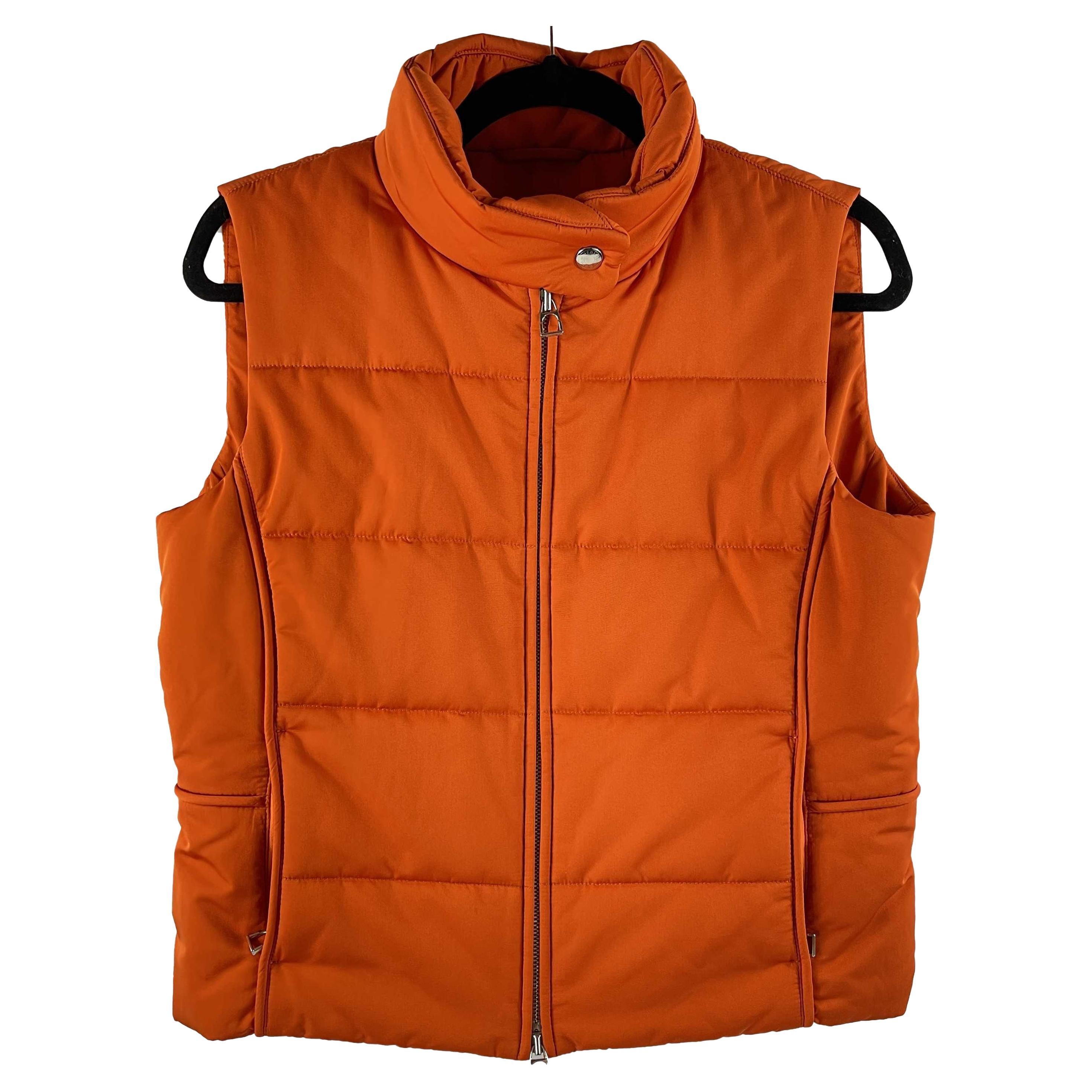 Hermes Excellent Zip Puffer Vest Jacket Orange Quilted Palladium Hardware