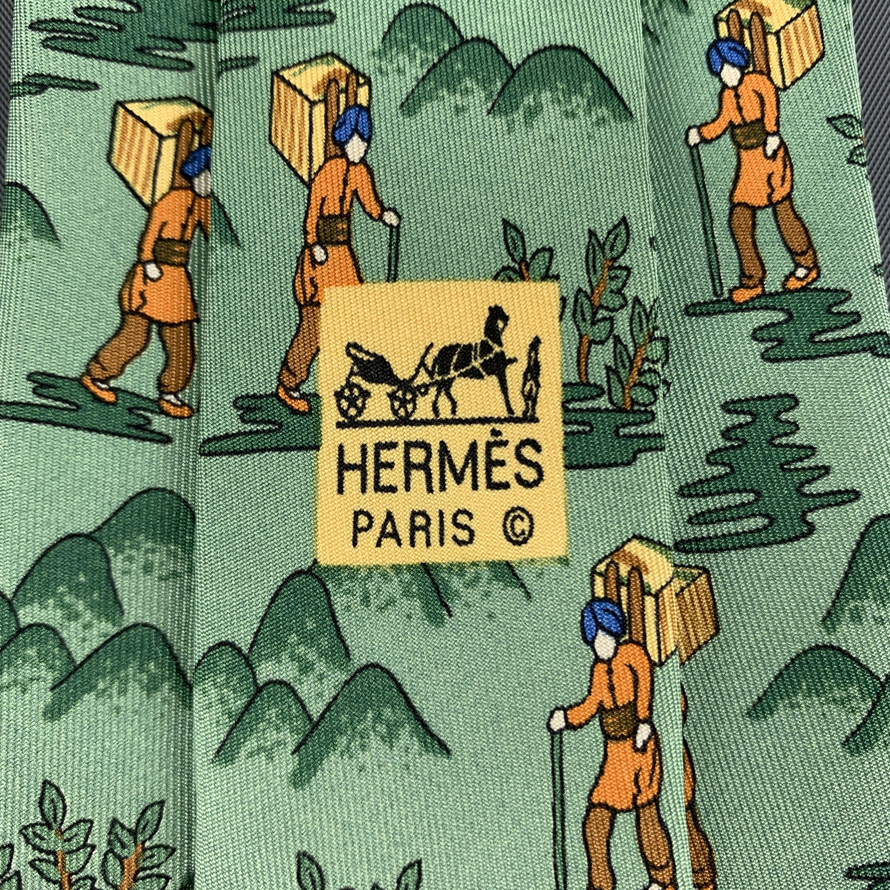 Men's HERMES Explorer Green Silk Tie