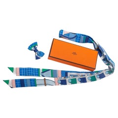 Hermes Extra Long Twilly W/Bow Blue BNIB