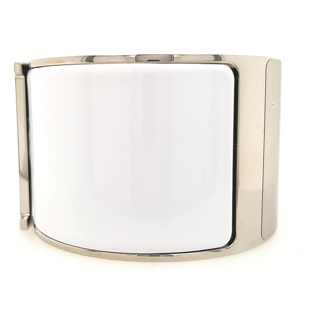 Hermès Extra Wide Clic Clac H-Bracelet in White Enamel Palladium-Plated Hardware For Sale 2